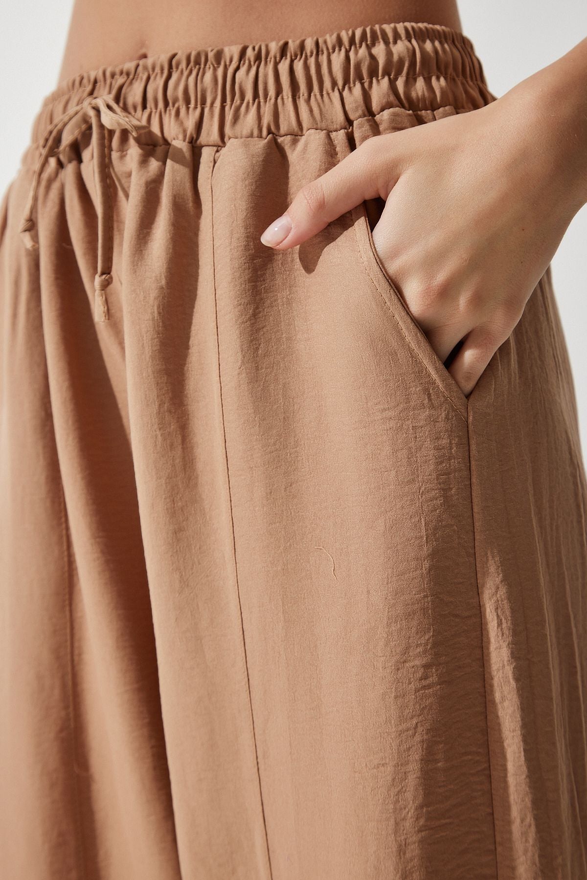 Female Dark Beige Pocket Linen Viscose Shalwar Pants CV00001
