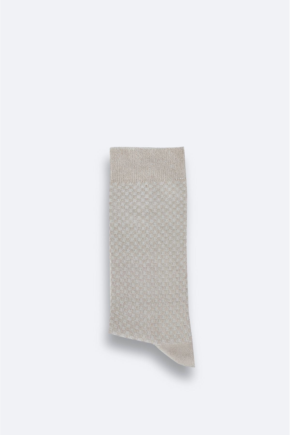 Men's Beige textured bamboo socket socks A42y8508
