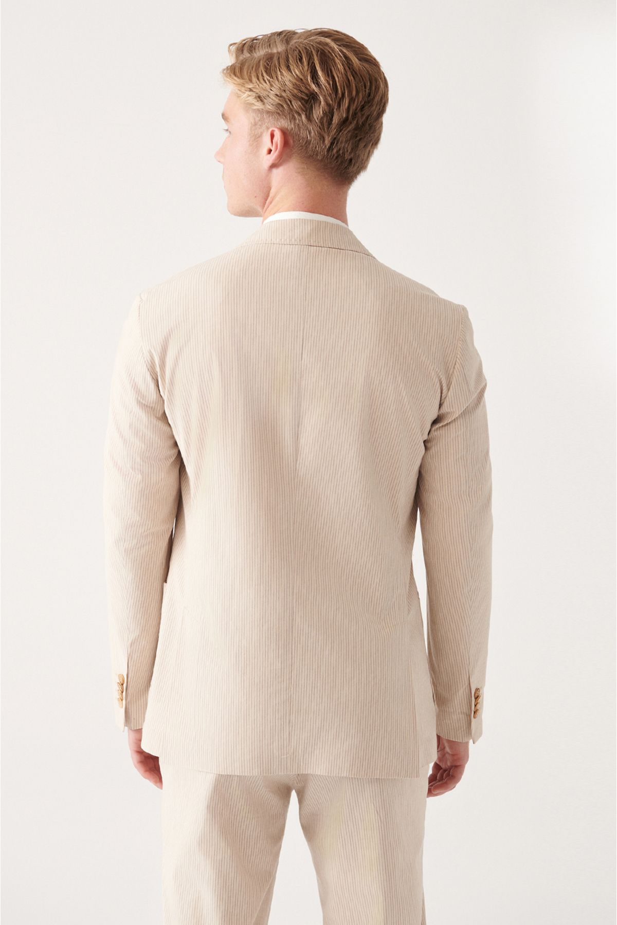 Men's Beige Lined Cotton Mixed Double Slit Jacket A31y4006