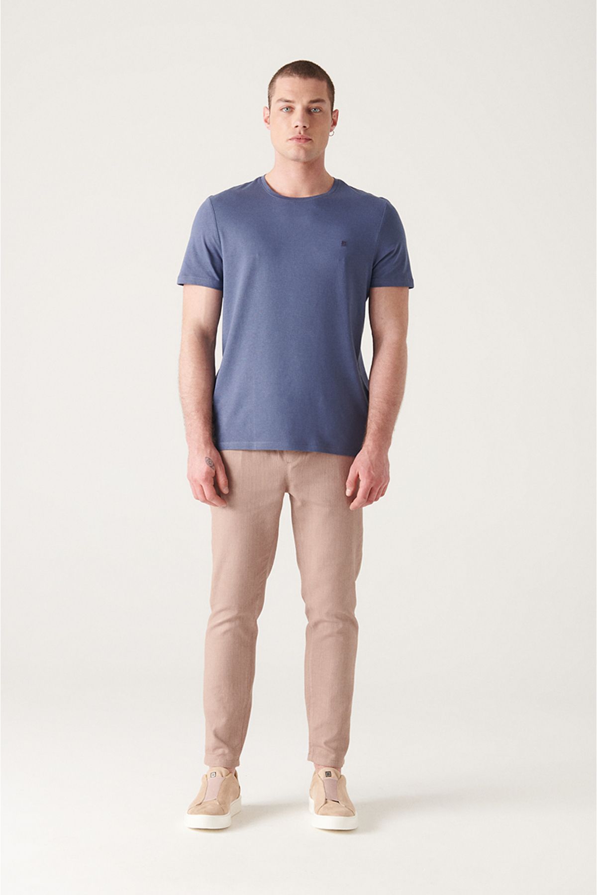 Men's Indigo Ultrasoft Bicycle Collar Flat Modal T-Shirt B001171