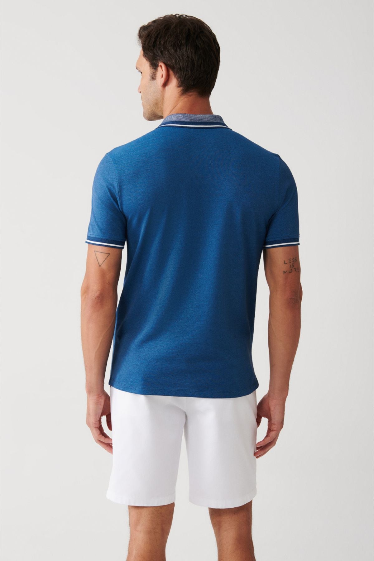 Men's Indigo Curlled Neck Pocket 2 Button Polo Yaka T-Shirt E001031