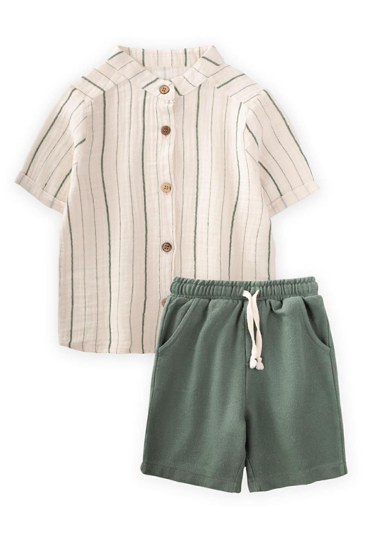 Müslin Judge Yaka Kapri Team 2-10 Years Age Khaki Striped