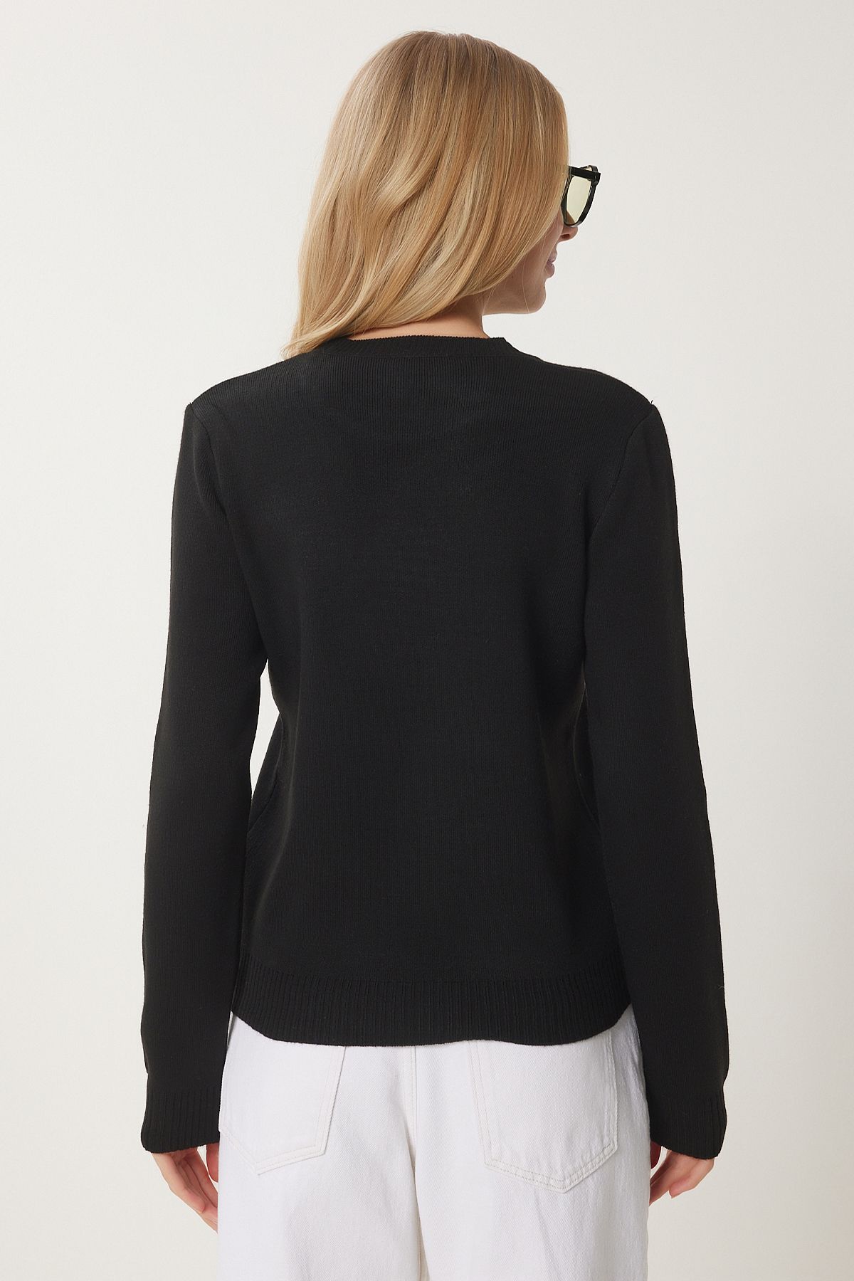 WOMEN'S BLACK TREATING embroidered knitwear sweater DP00230