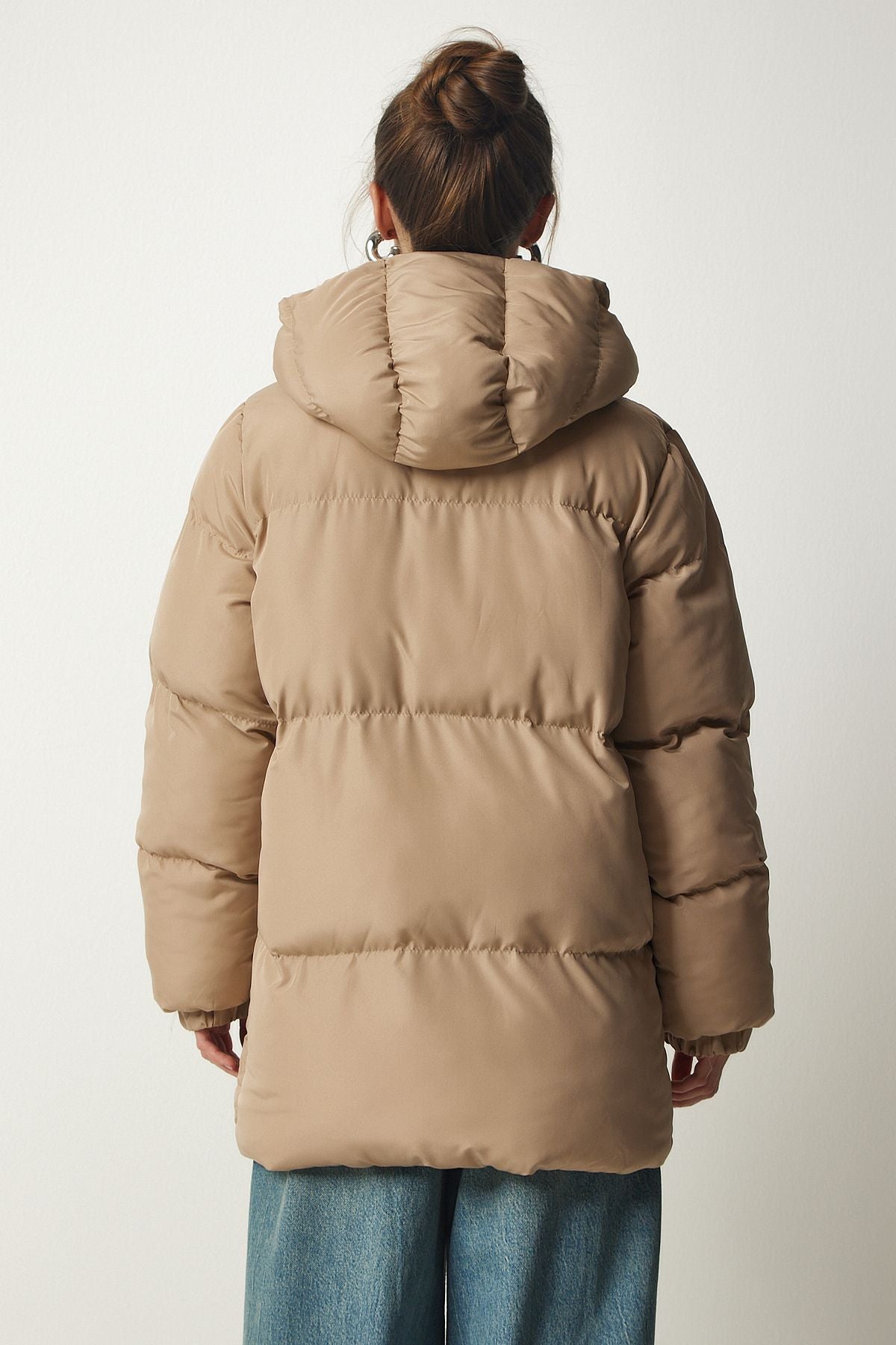 Female Beige Hooded Inflatable Coat HK00023