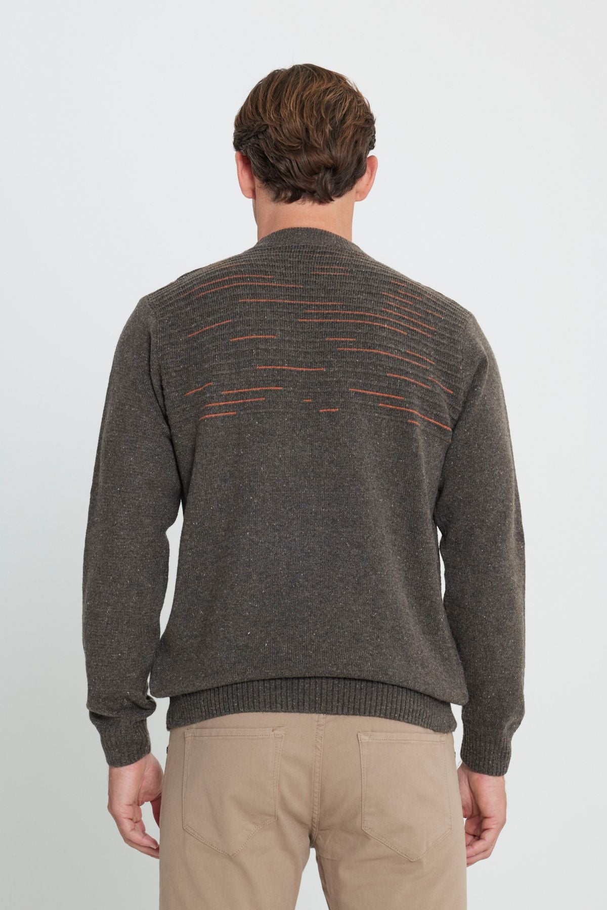 Men's milk coffee-orange standard Fit Normal Cut Half Fisherman Yaka Knitwear Sweater