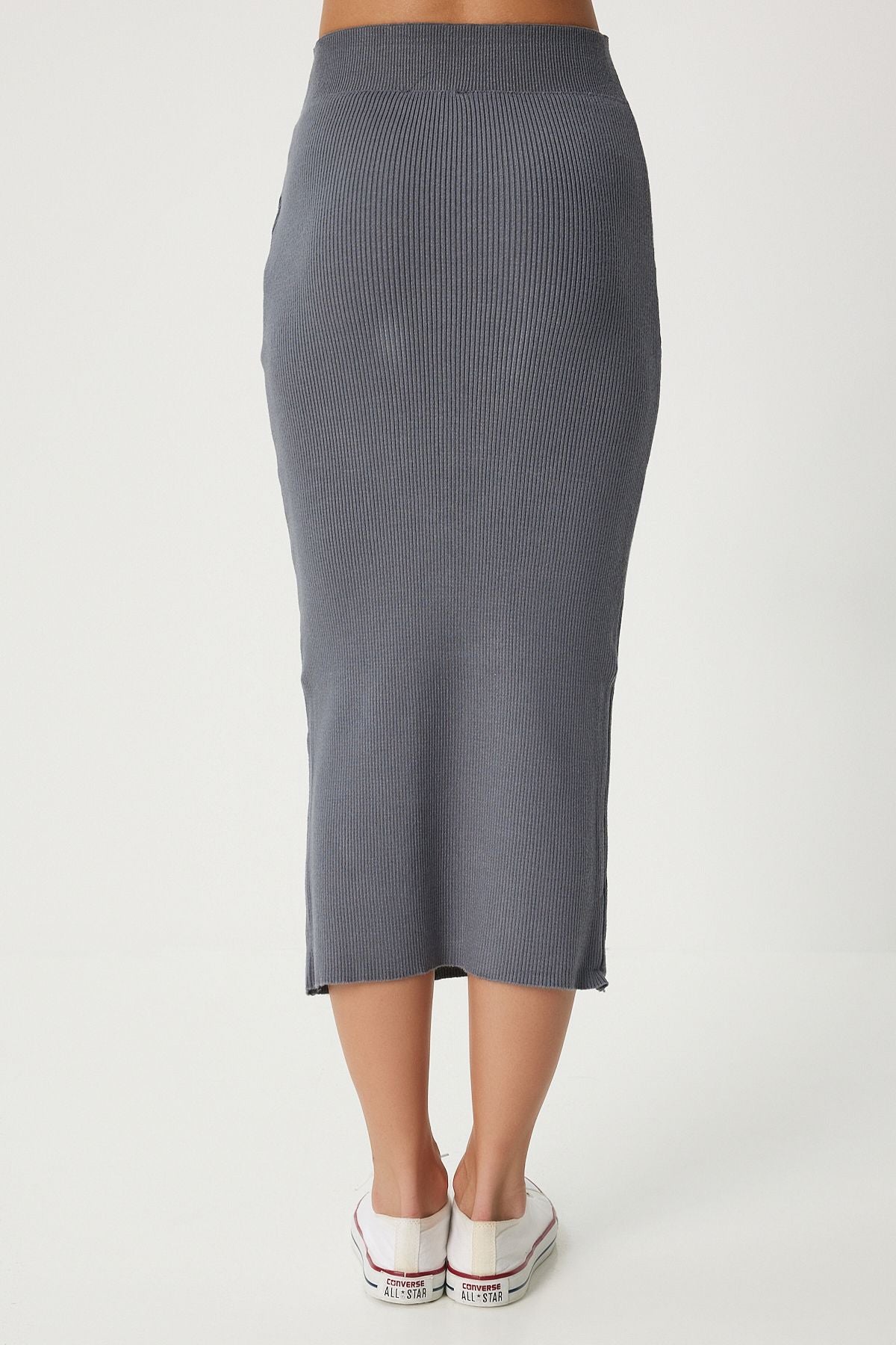 Female Gray Wick Blouse Triko Skirt Set FN03362