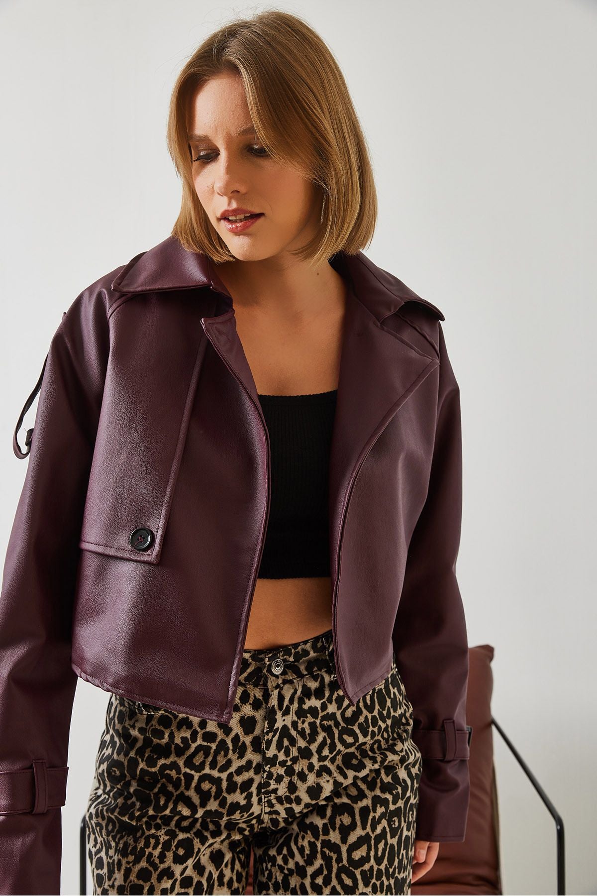 Female Aller Detail Crop Leather Jacket 2607 60351263