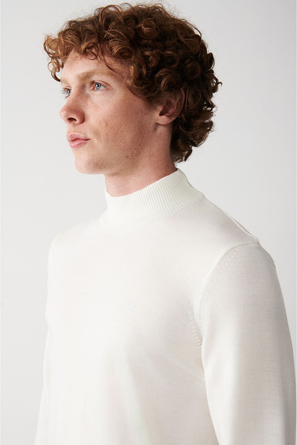 Men's White Unisex Knitwear Sweater Half Turtleneck Non-Pilling Regular Fit E005001