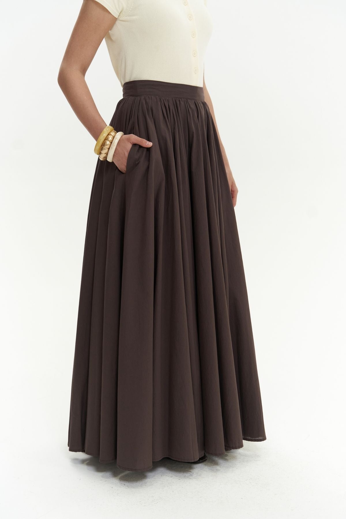 Faylinn Pleated Long Coffee Skirt