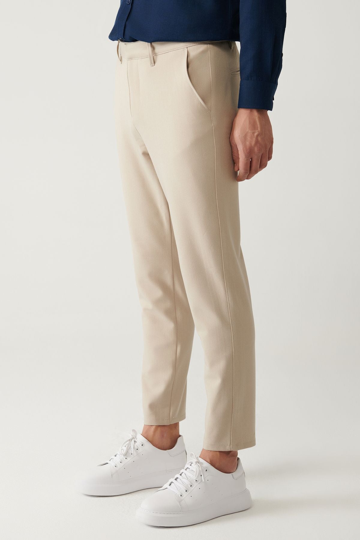 Men's Beige Classic Waist Soft key Lamus Chino Pants B003035