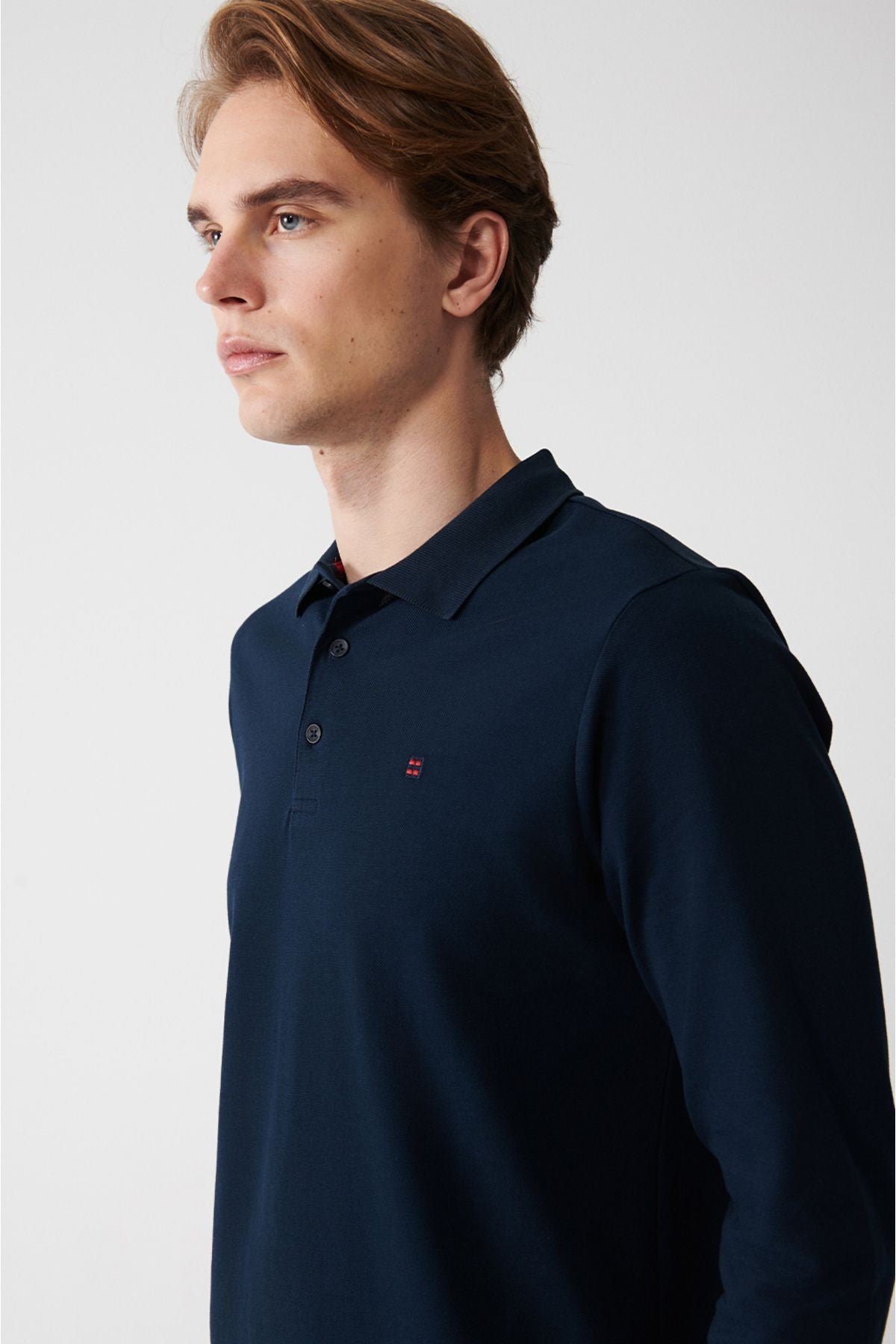 Men's Navy Blue Sweatshirt 3 Button Polo Collar 100% Cotton Basic Regular Fit E001003