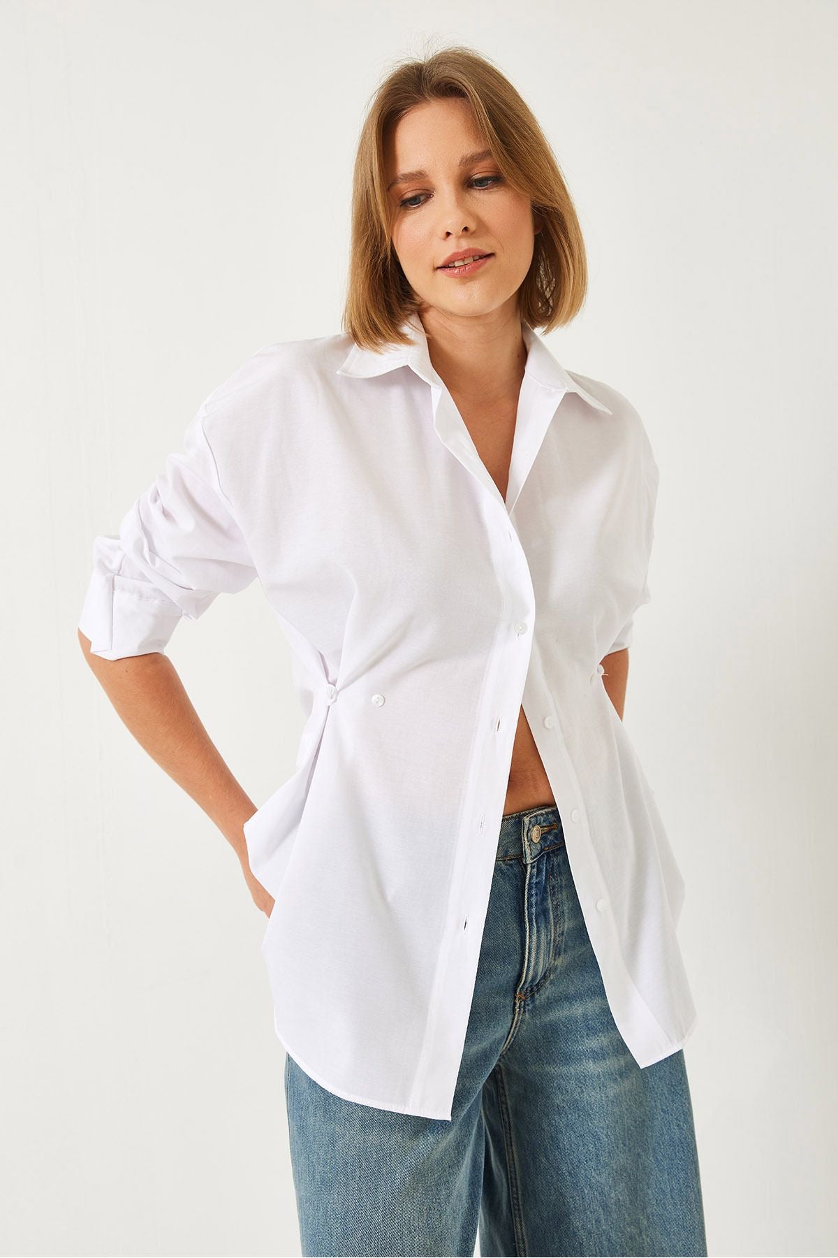 Women's button detailed basic shirt G1006 60261156