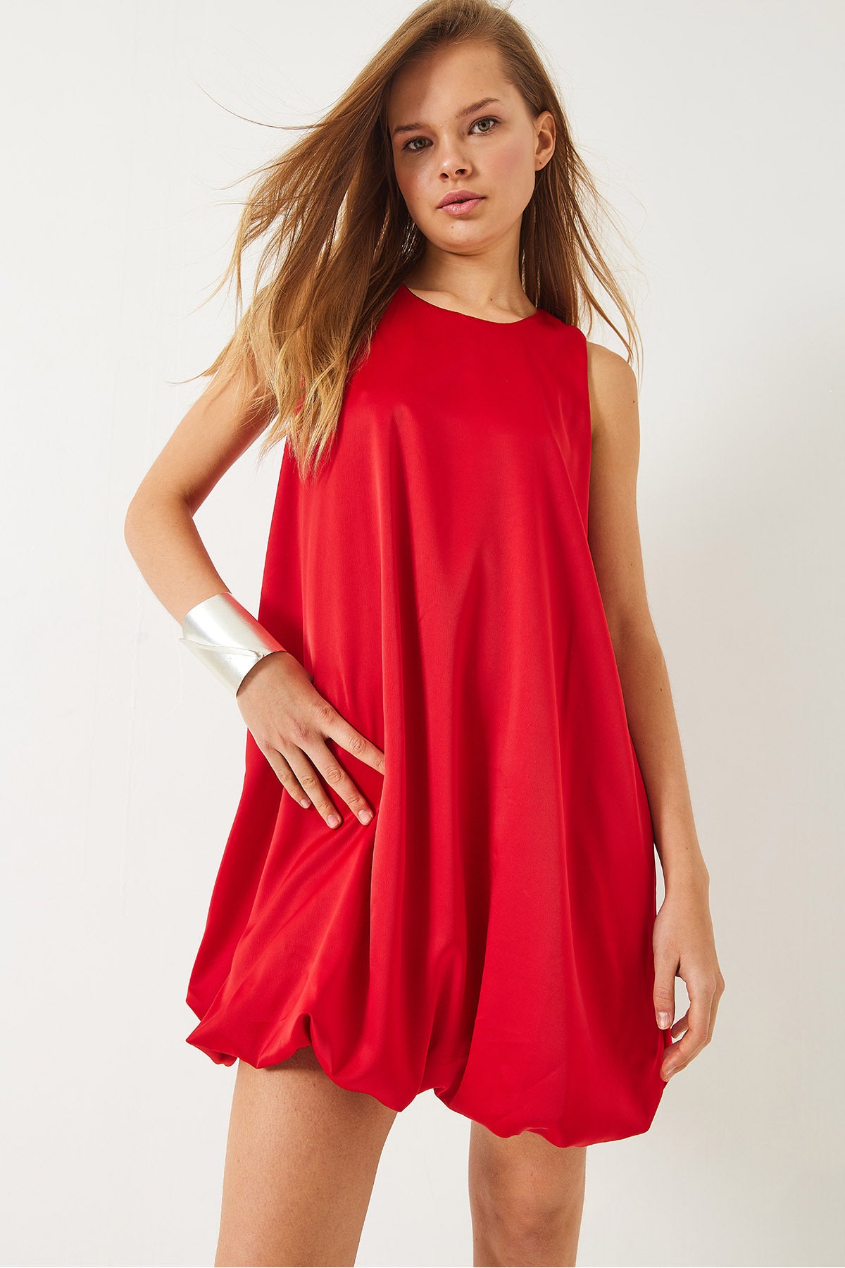 Women's Elastic Hem Lined Satin Balloon Dress 70303 60283006