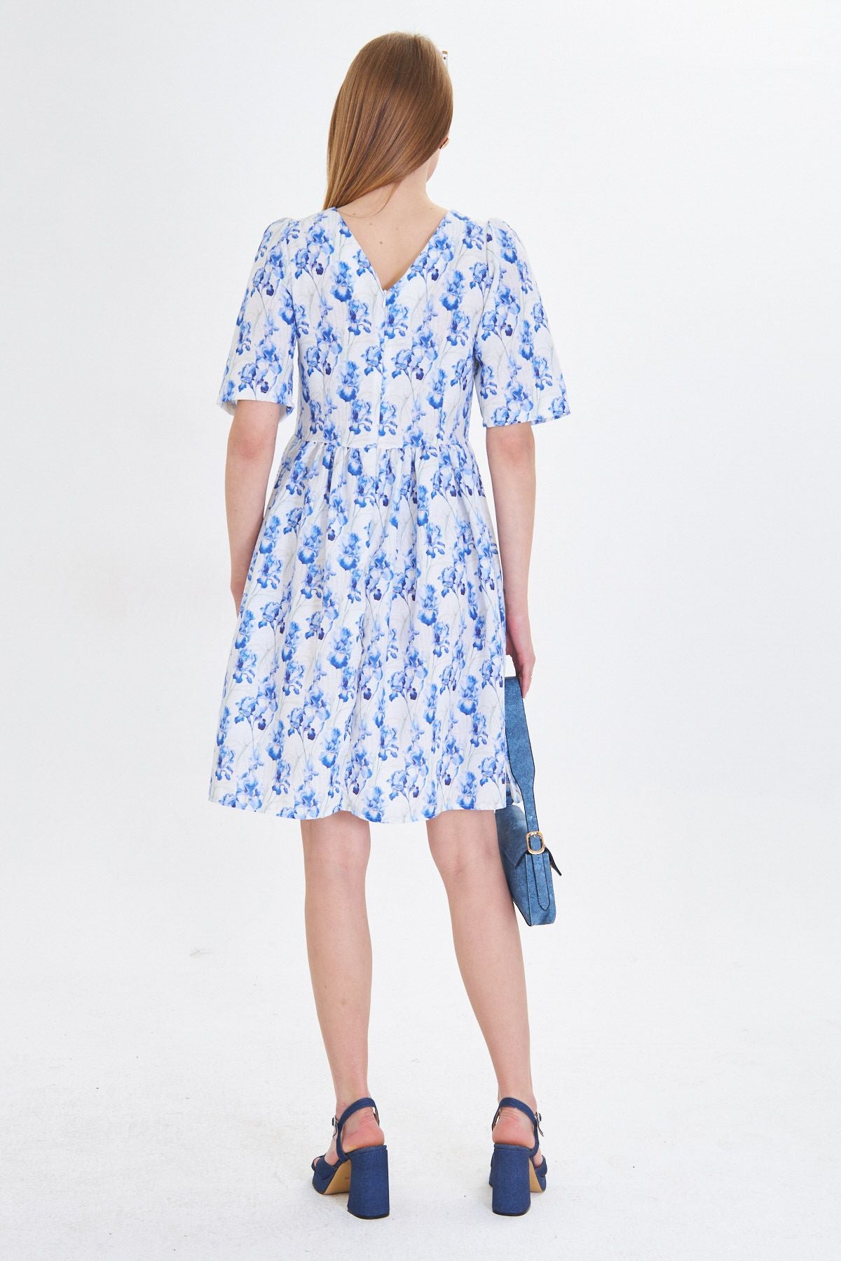 WOMEN BLUE ZERO GOOD BACKGROUND LIPS WATER WALL WASTE SHIRT SPRED DRESS ARM-25Y001009