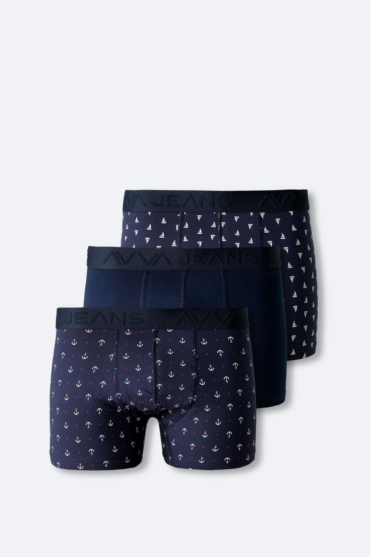 Men's navy blue 3 -printed flexible fabric cotton boxed boxer E009543