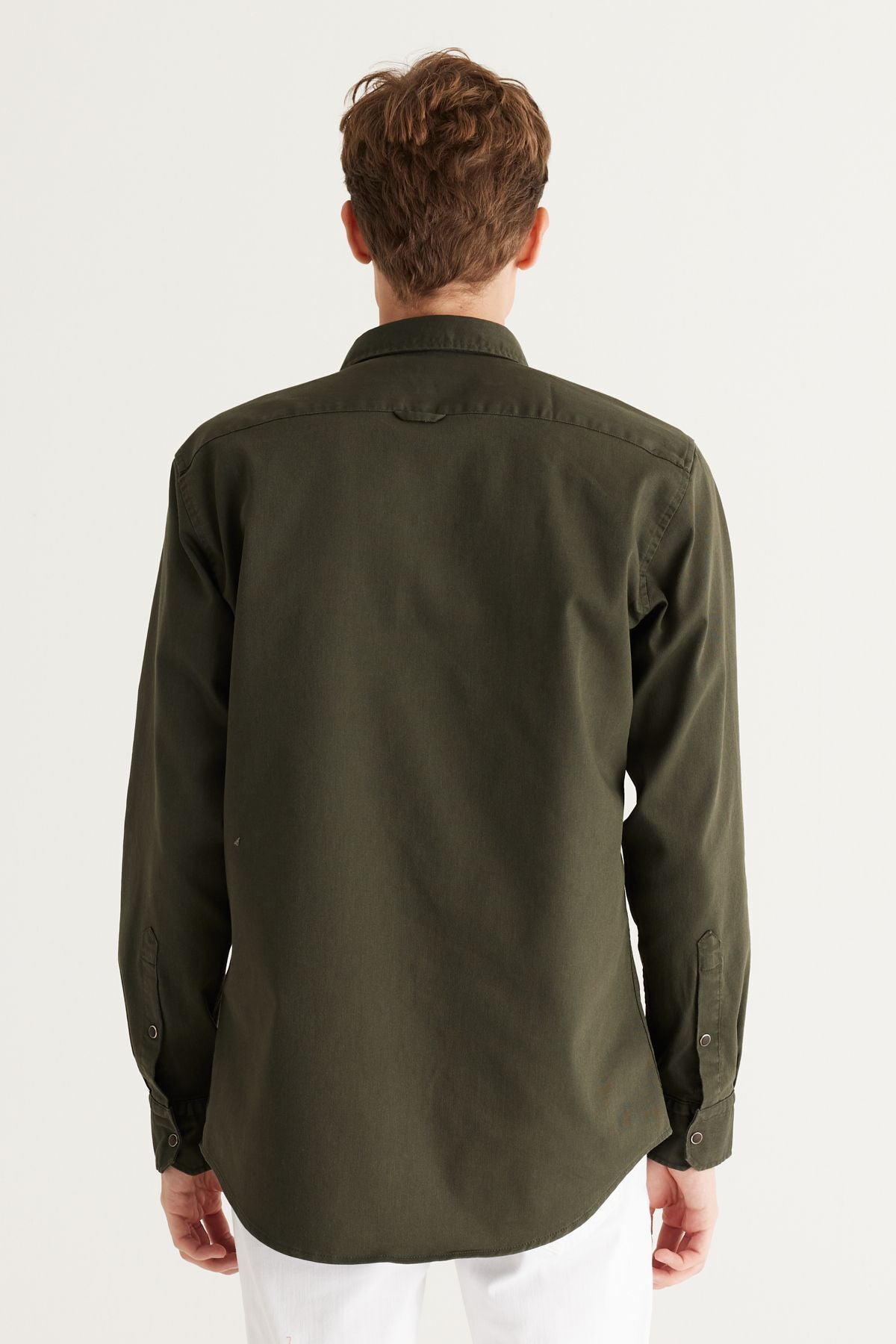 Men's Khaki Comfort Fit Casual Cut Cotton Diagonal Patterned Shirt