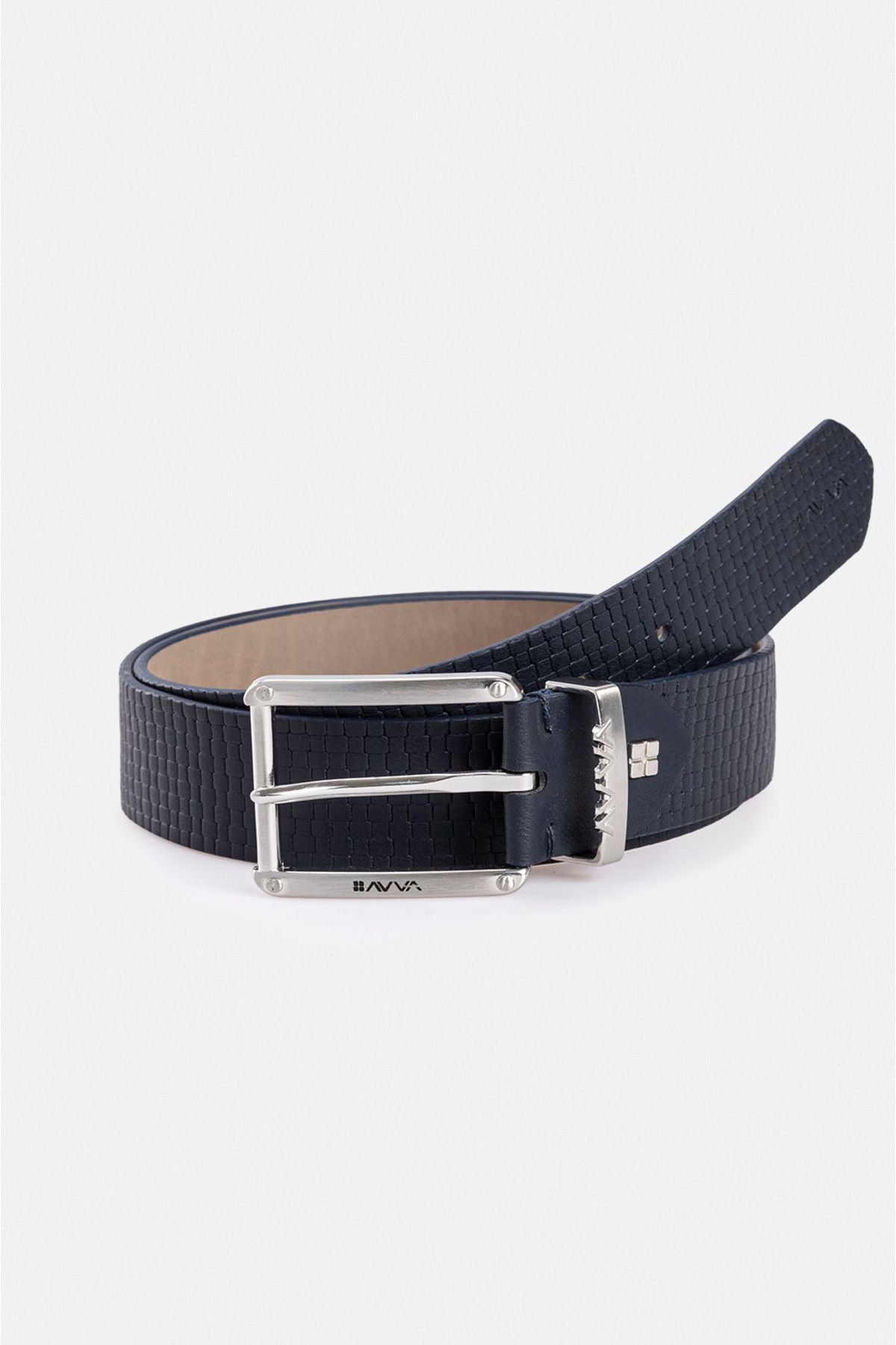 Men's navy blue patterned leather -looking belt A31y9309