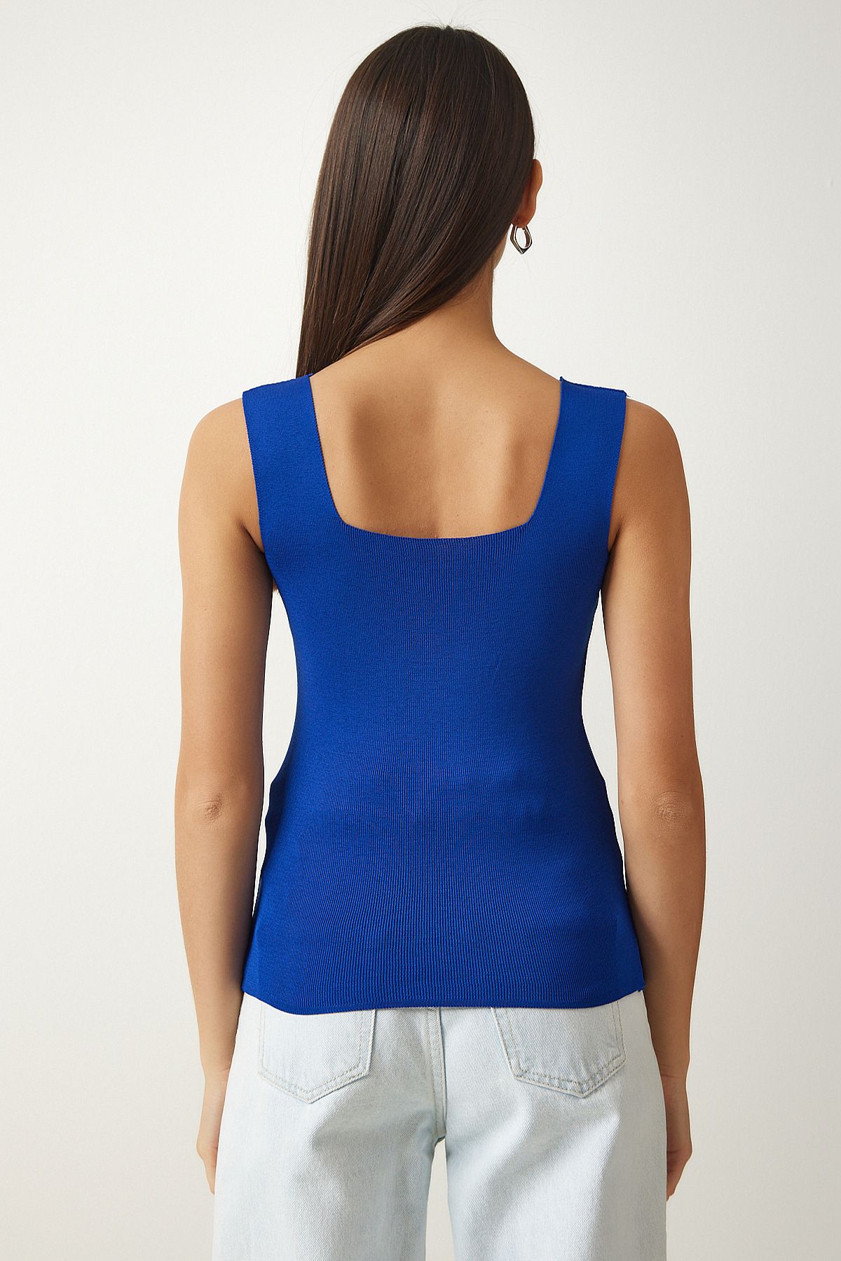 Woman Live Blue Square Yaka Knitwear Crop blouse S US00358