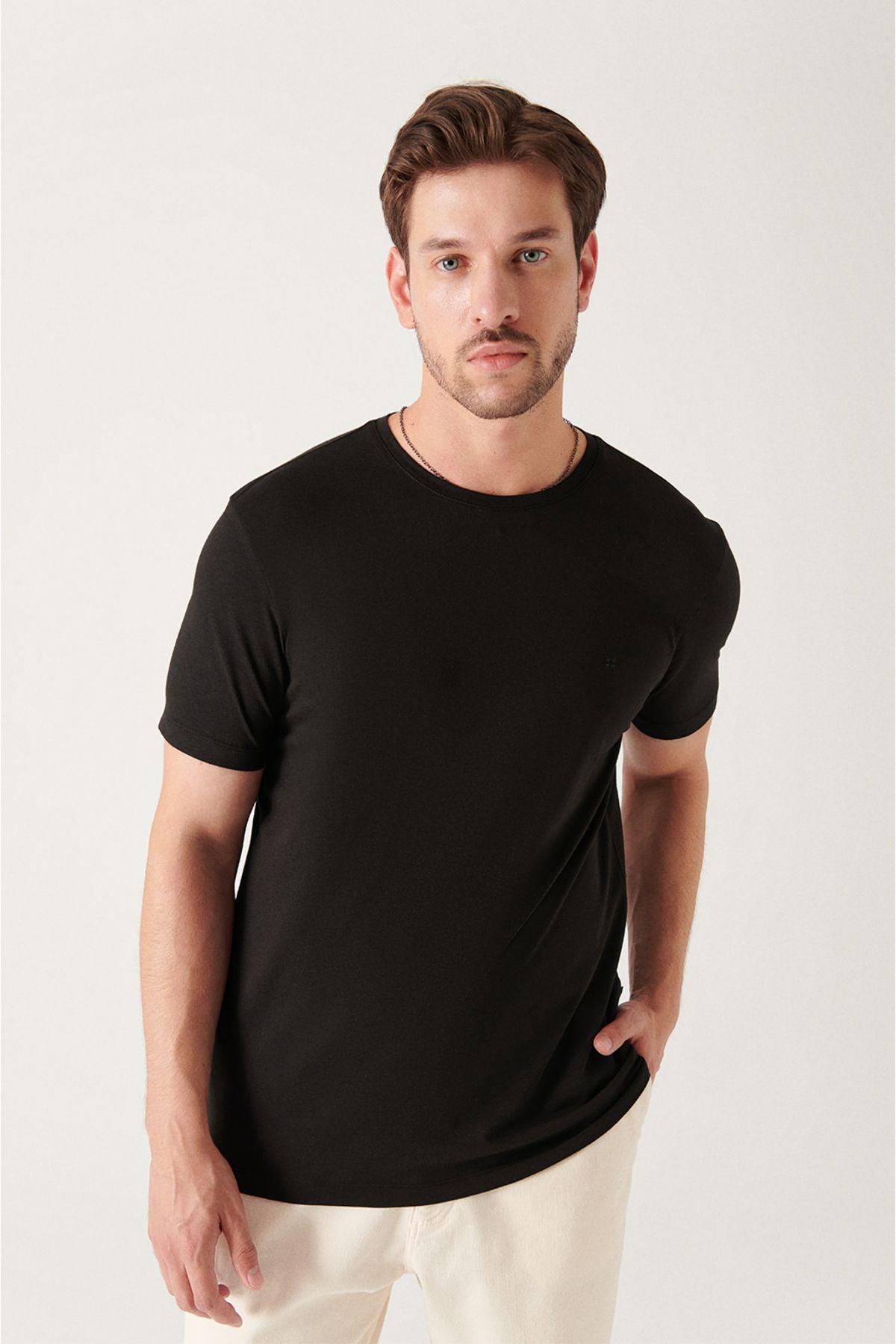 Men's Black Ultrasoft Bicycle Collar Flat Modal T-Shirt B001171