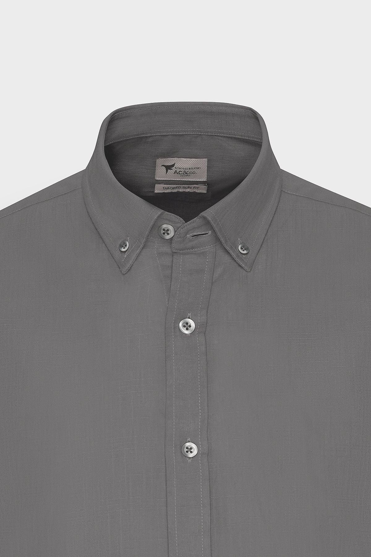Men's anthracite 100 %cotton breathing fabric pennant oxford slim fit button collar shirt