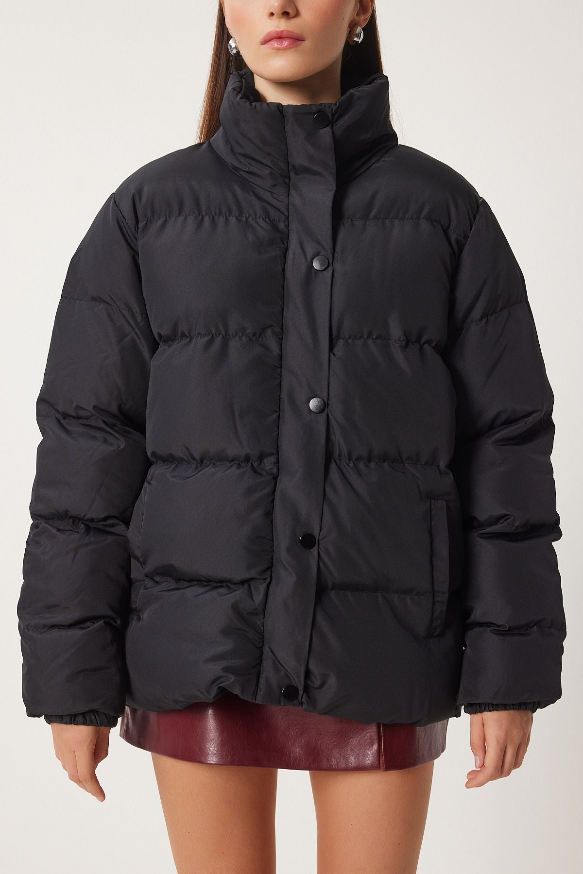 Female black fisherman collar swelling coat RV00063