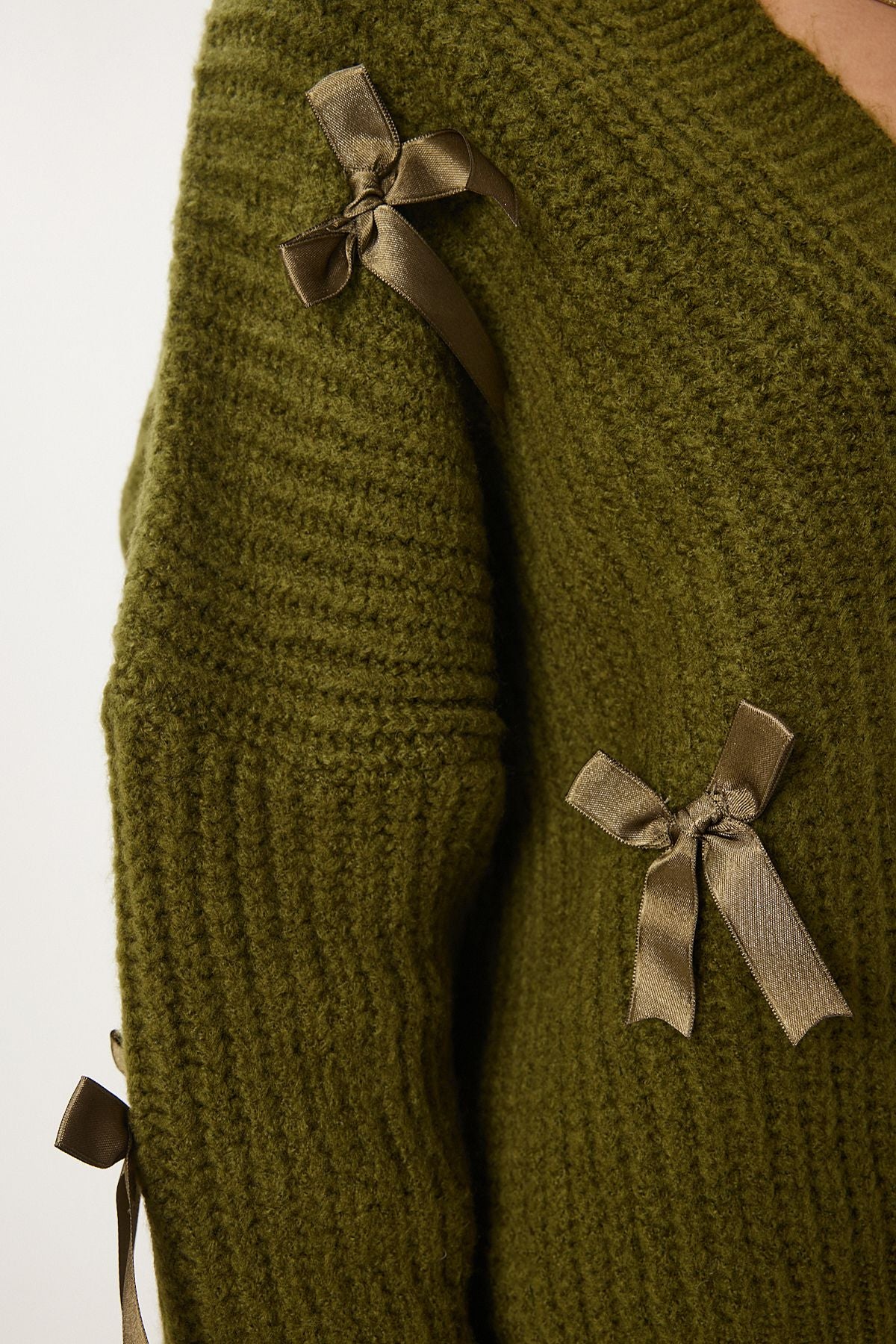 Woman Khaki Bow Triko Cardigan PF00095