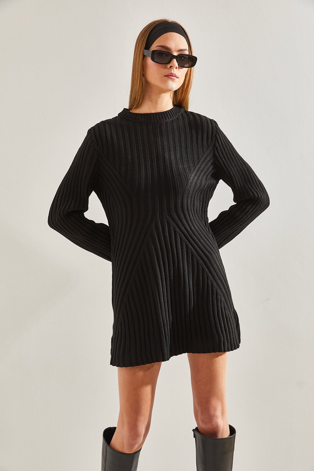 Women's Crew Neck Ribbed Mini Knitwear Dress 85001022
