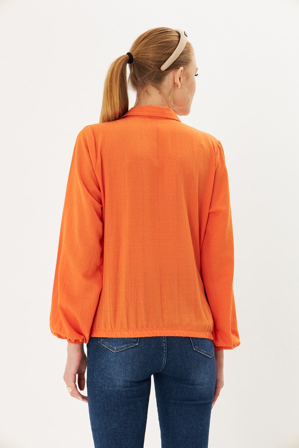 Women's Orange Band and Waist Rubble Cruve Blouse ARM-25K001041