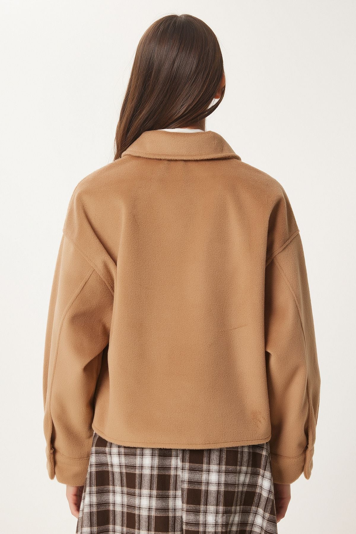 Female Camel Wide Pocket Soft Stamp Jacket FN03445