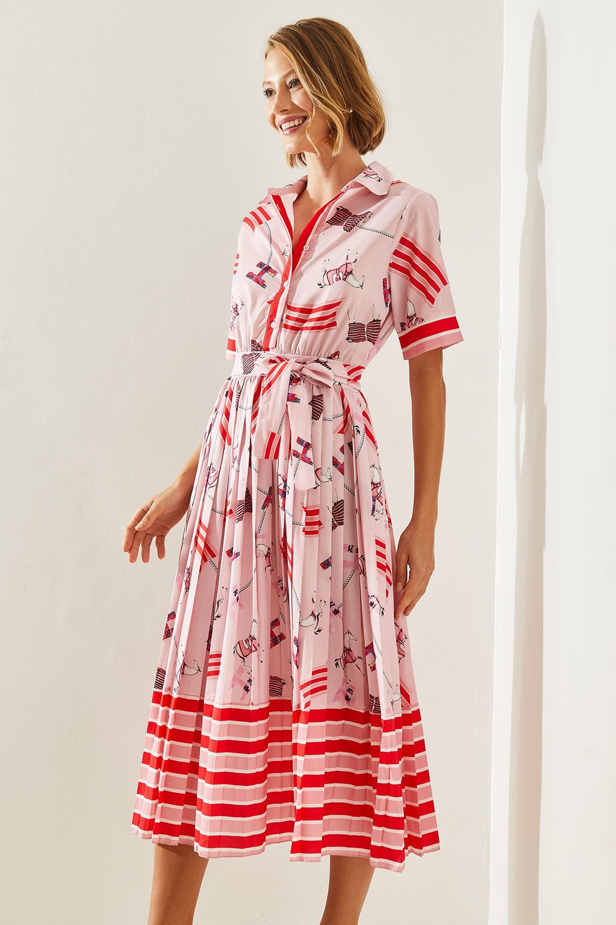 Female Rider Patterned Patterned Pattern Shirt collar Short Sleeve Arched Dress 22157 60251602