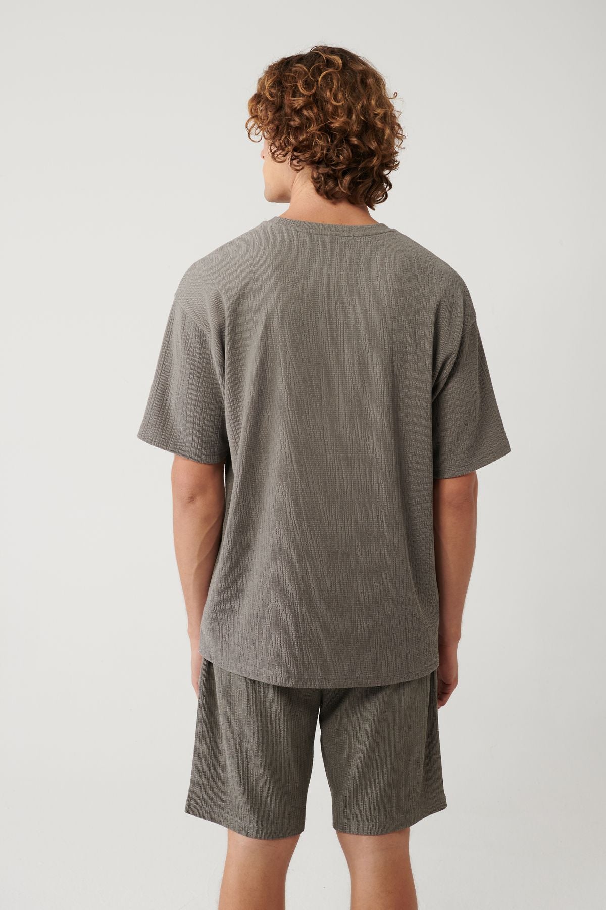 Men's anthracit bicycle collar jacquard Basic T-shirt A41y131111