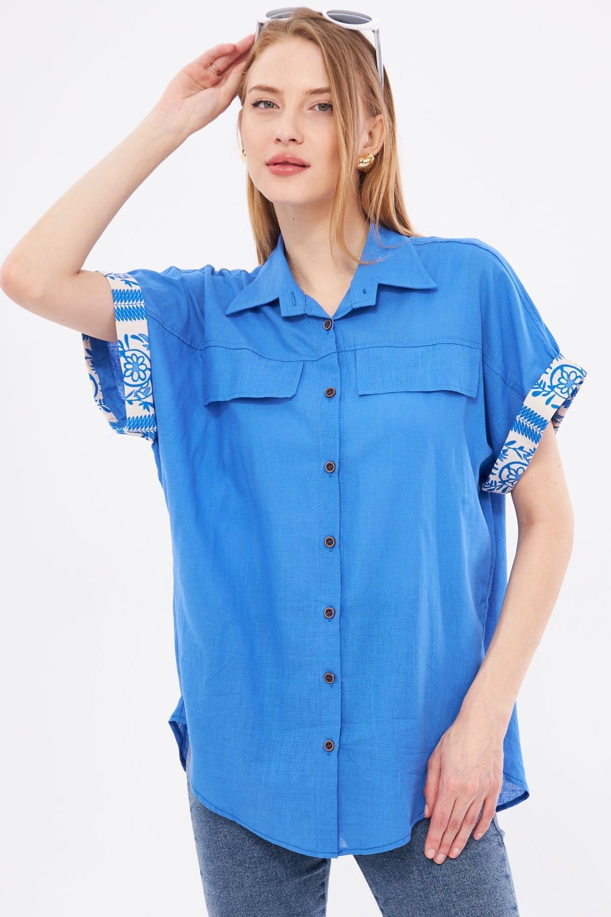 Woman Blue Oversize double arm detailed shirt ARM-24Y001075