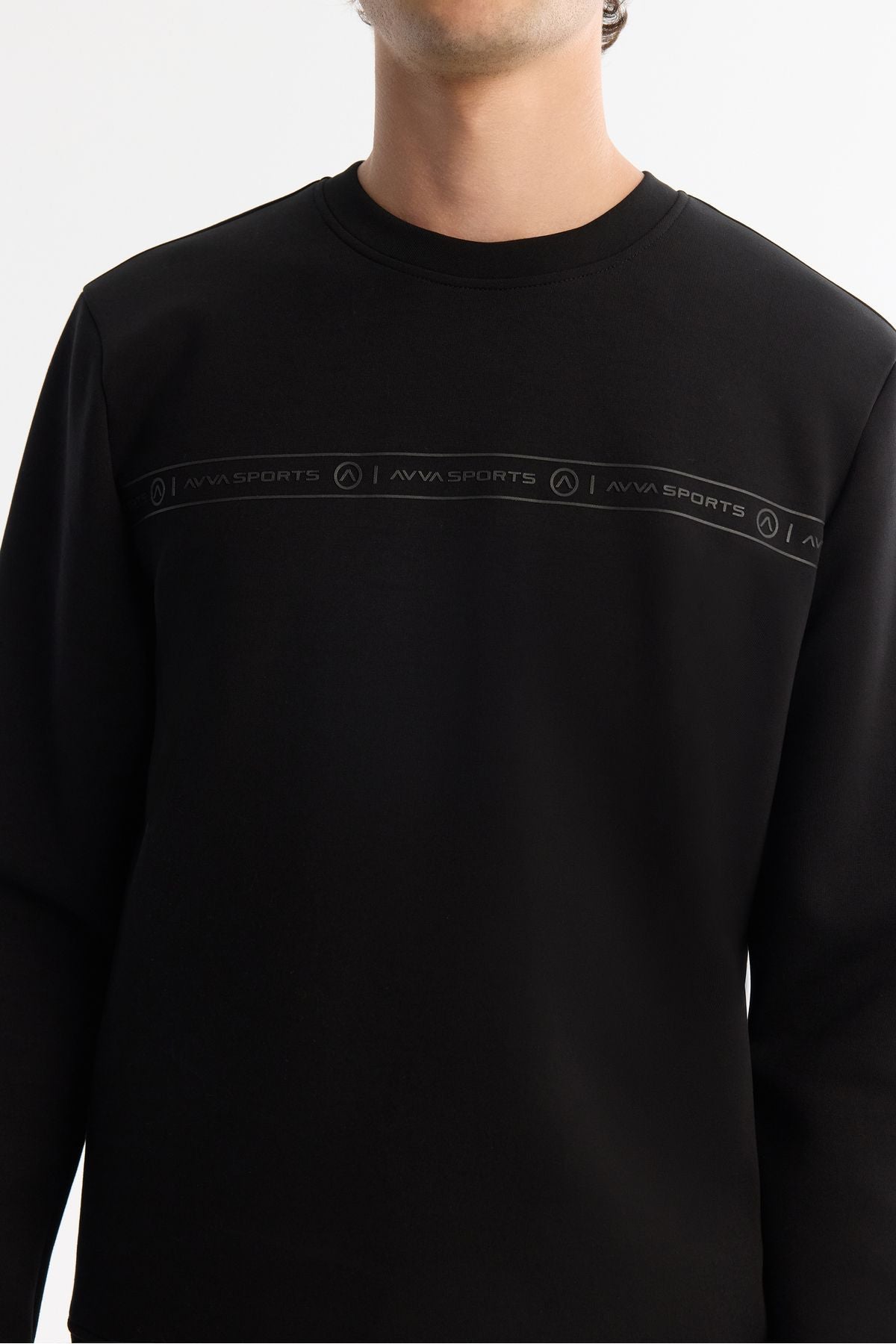 Men's Black Bicycle Collar Printed Elastan Sweatshirt A42y1308