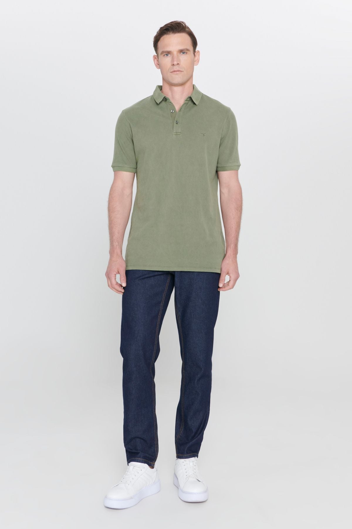 Men's Khaki Slim Fit Night Cut Polo Yaka 100 %Cotton Patterned T -shirt