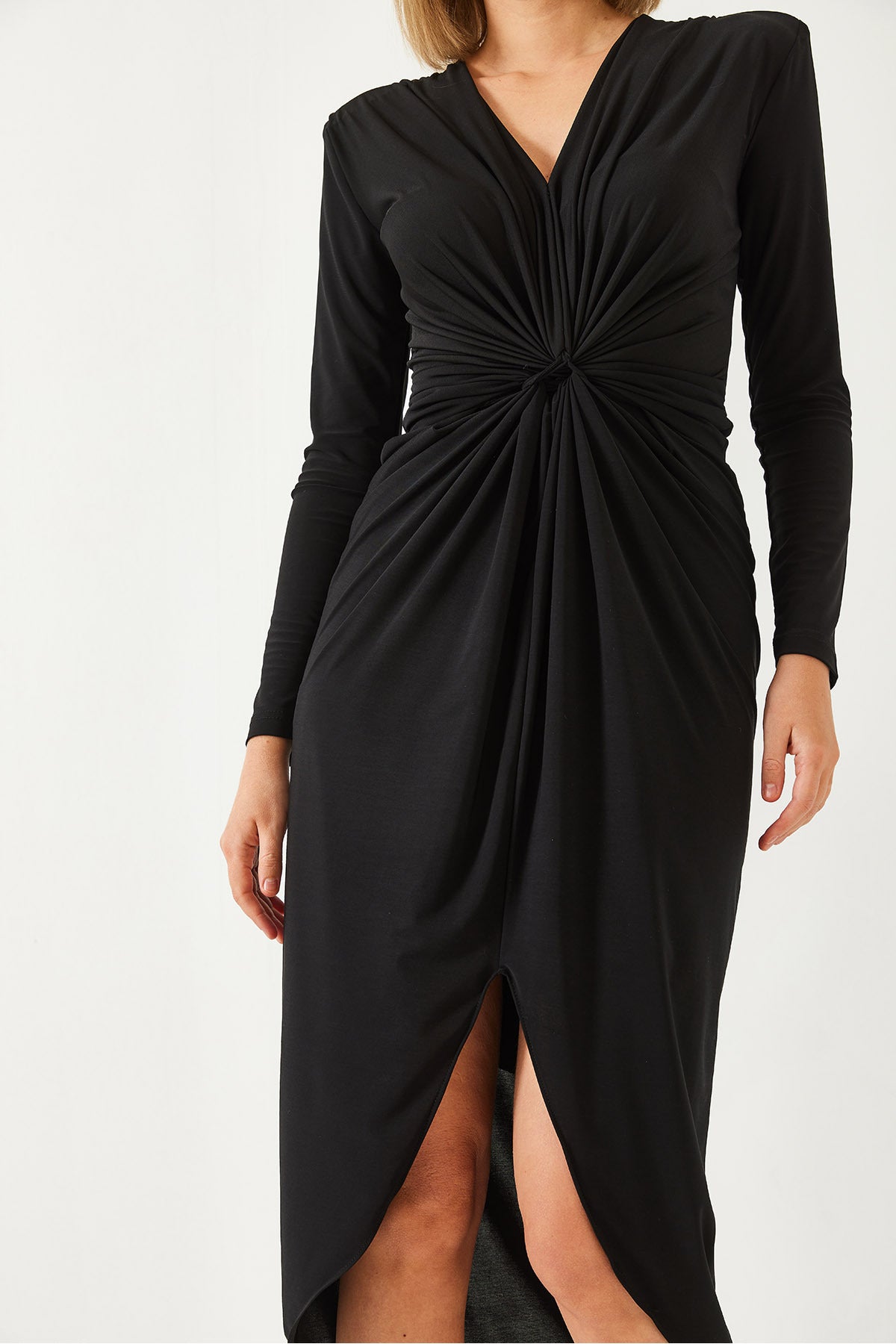 Women's V-neck Gathered Front Candy Fabric Dress 4411 60261154