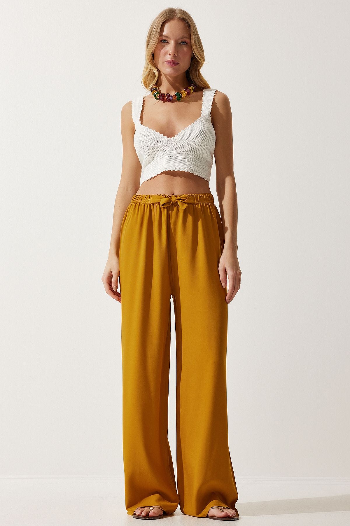 Female Mustard Summer Viscose Palazzo Pants EN00610