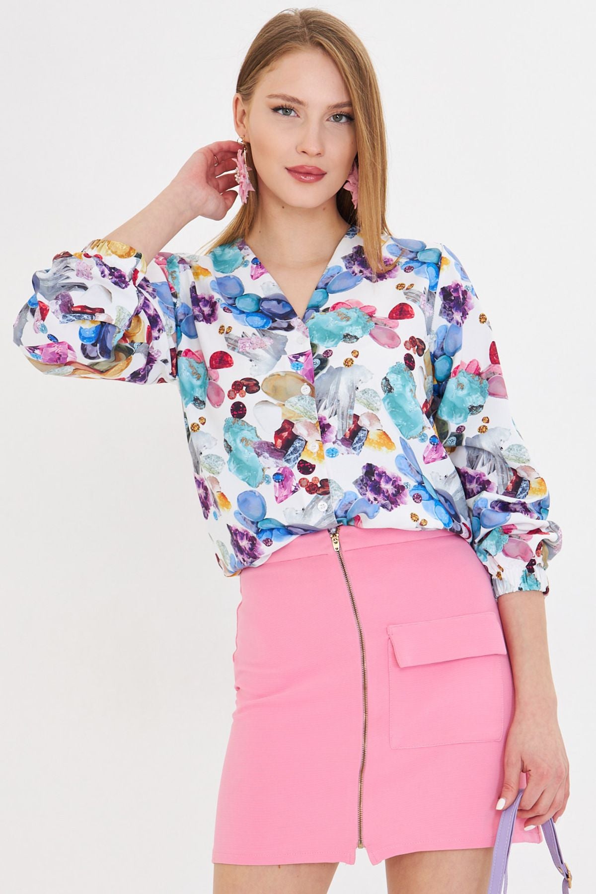 Female Blue Sleeves with rubber patterned shirt ARM-25Y001014