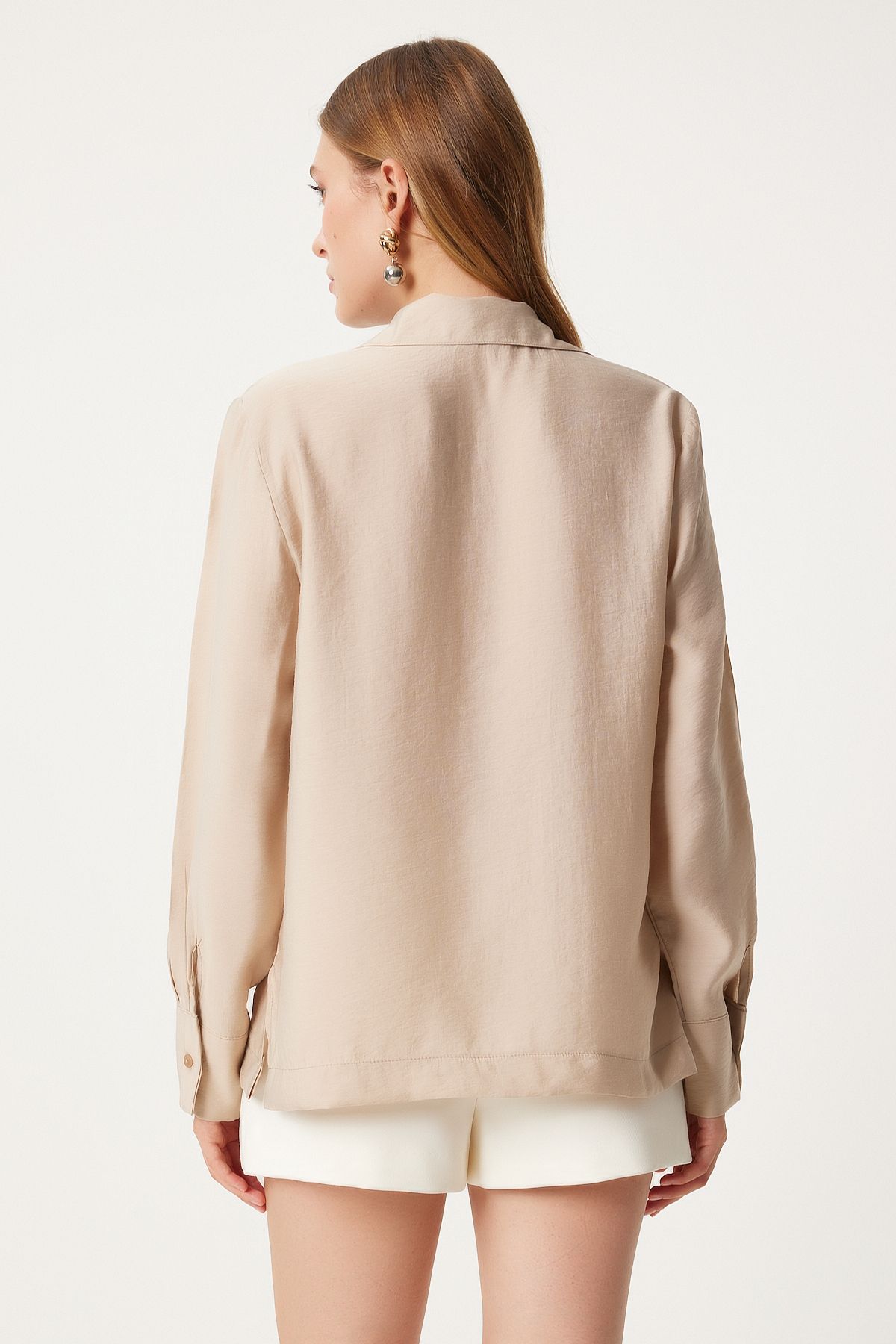 Female Beige Wide Pocket Tensel Shirt FN03243