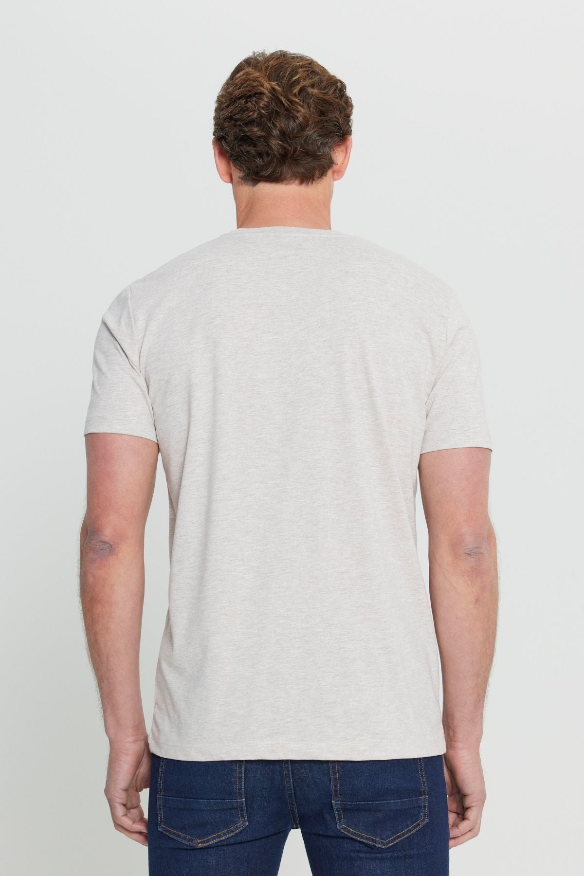 Men's beige melanja cotton slim fit narrow cut bicycle collar Basic T -shirt