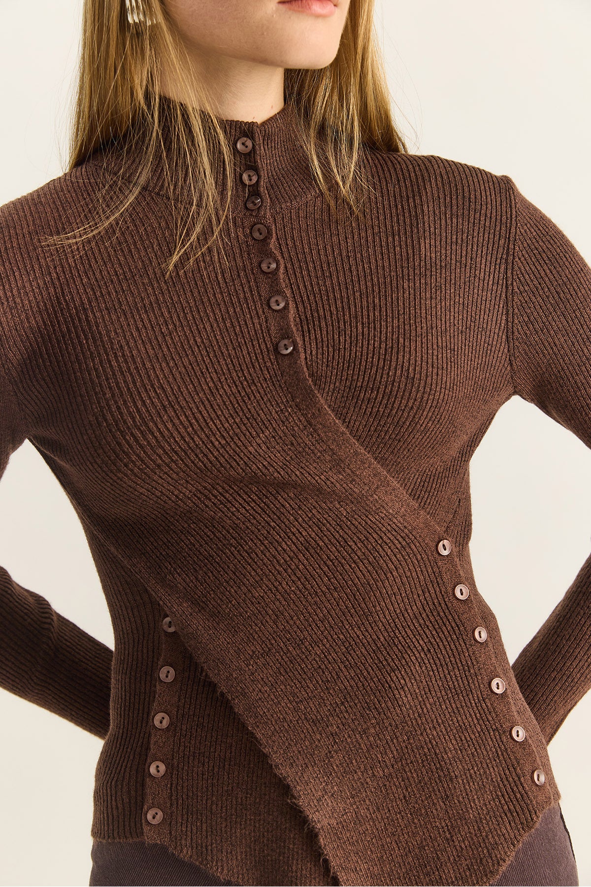 Women's Turtleneck Asymmetrical Button Detailed Knitwear Sweater TK251027 60283908