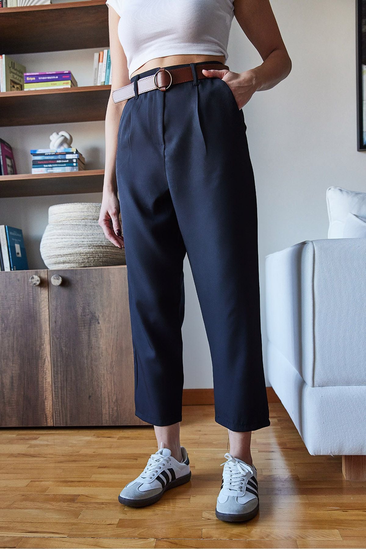 Woman Narrow Paça Pleeted Mevimlik Fabric Pants 2398 60751001