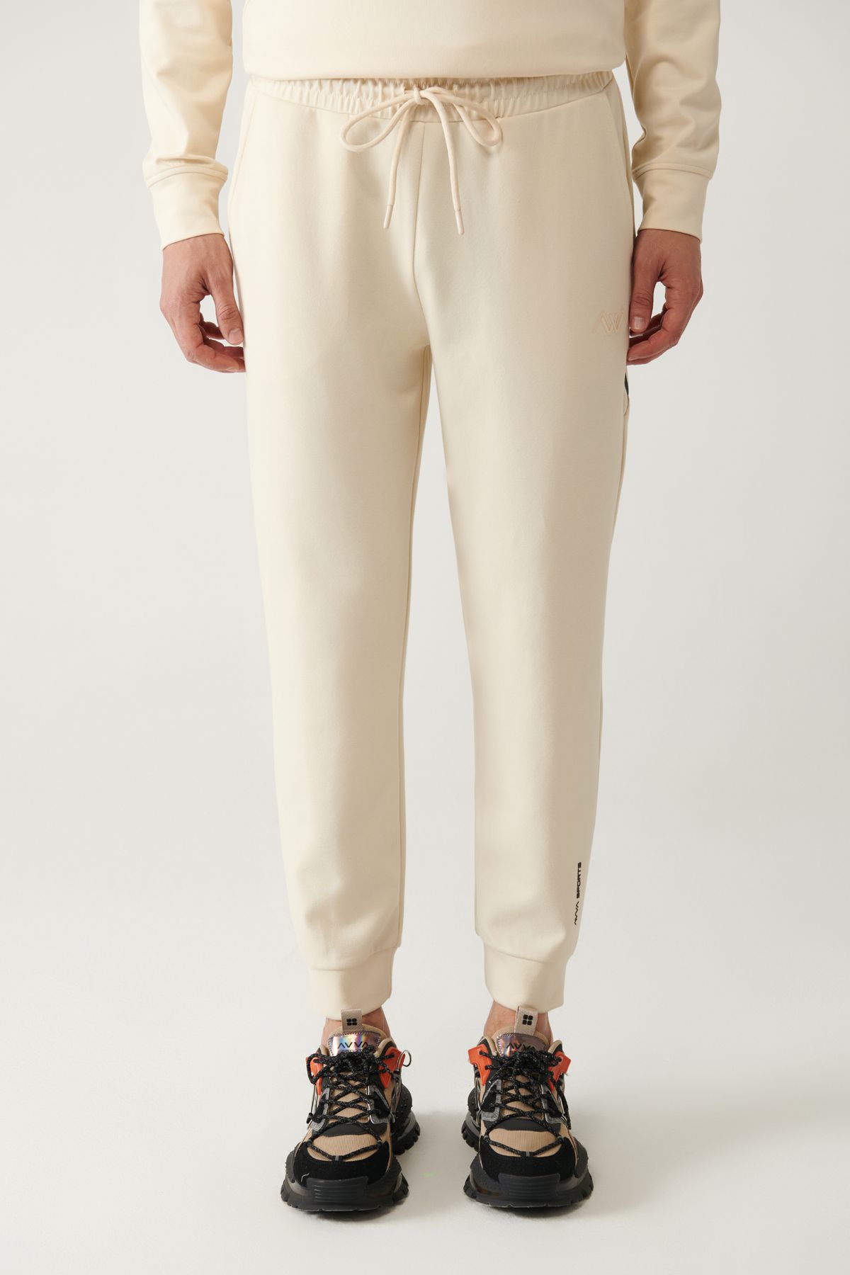 Men's Beige Interlok Waist Laccked Cotton Tracksuit Six A41y3408