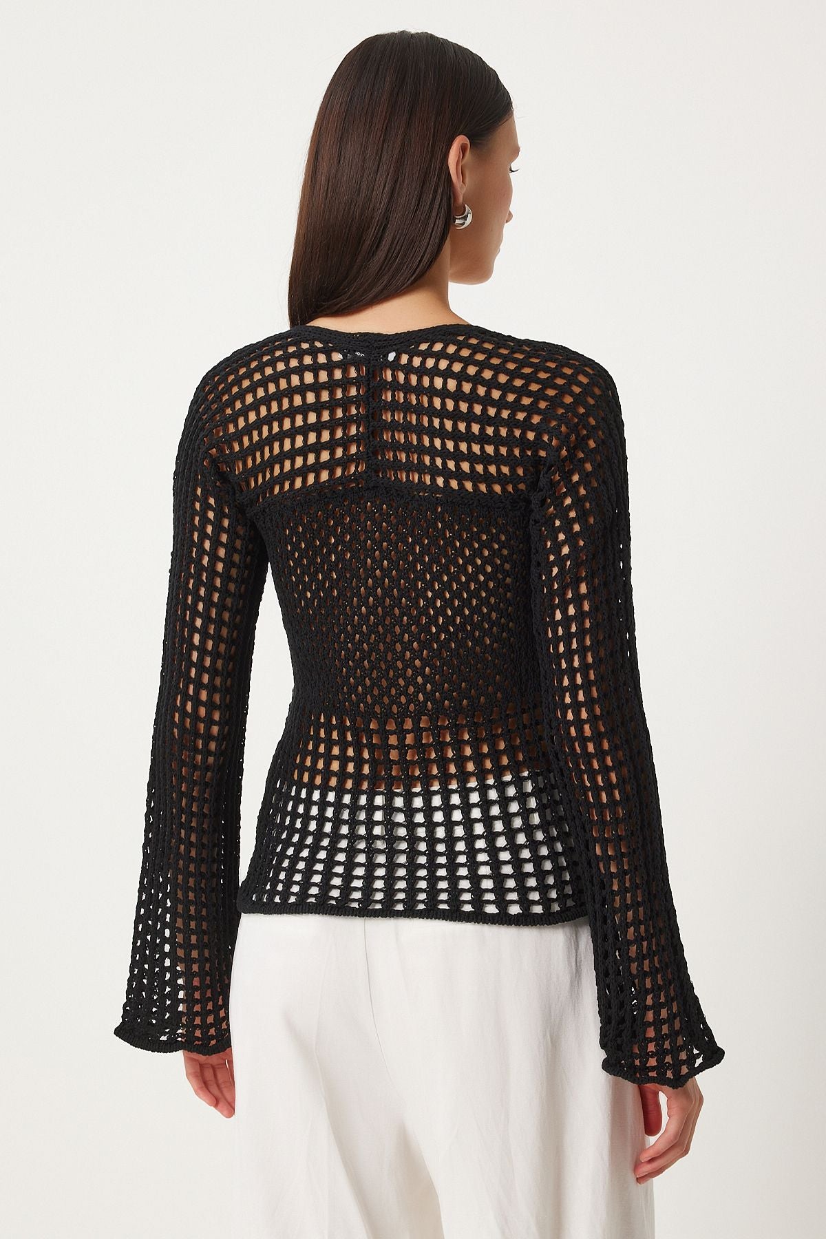 Female Black Spanish Arm Square Neck Agur Triko Blouse FN03350