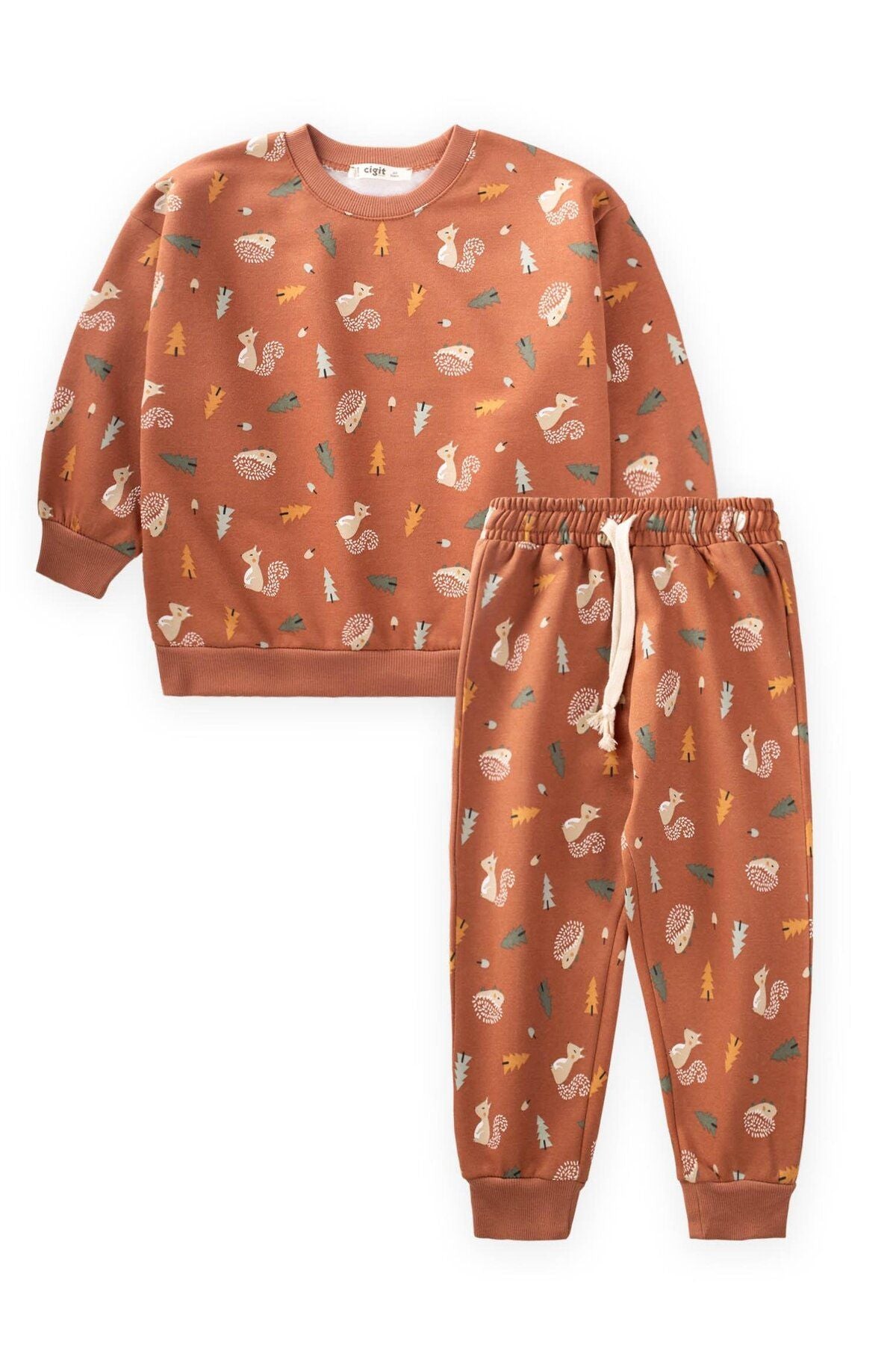 Patterned Sweatshirt Set 1-7 years old coffee