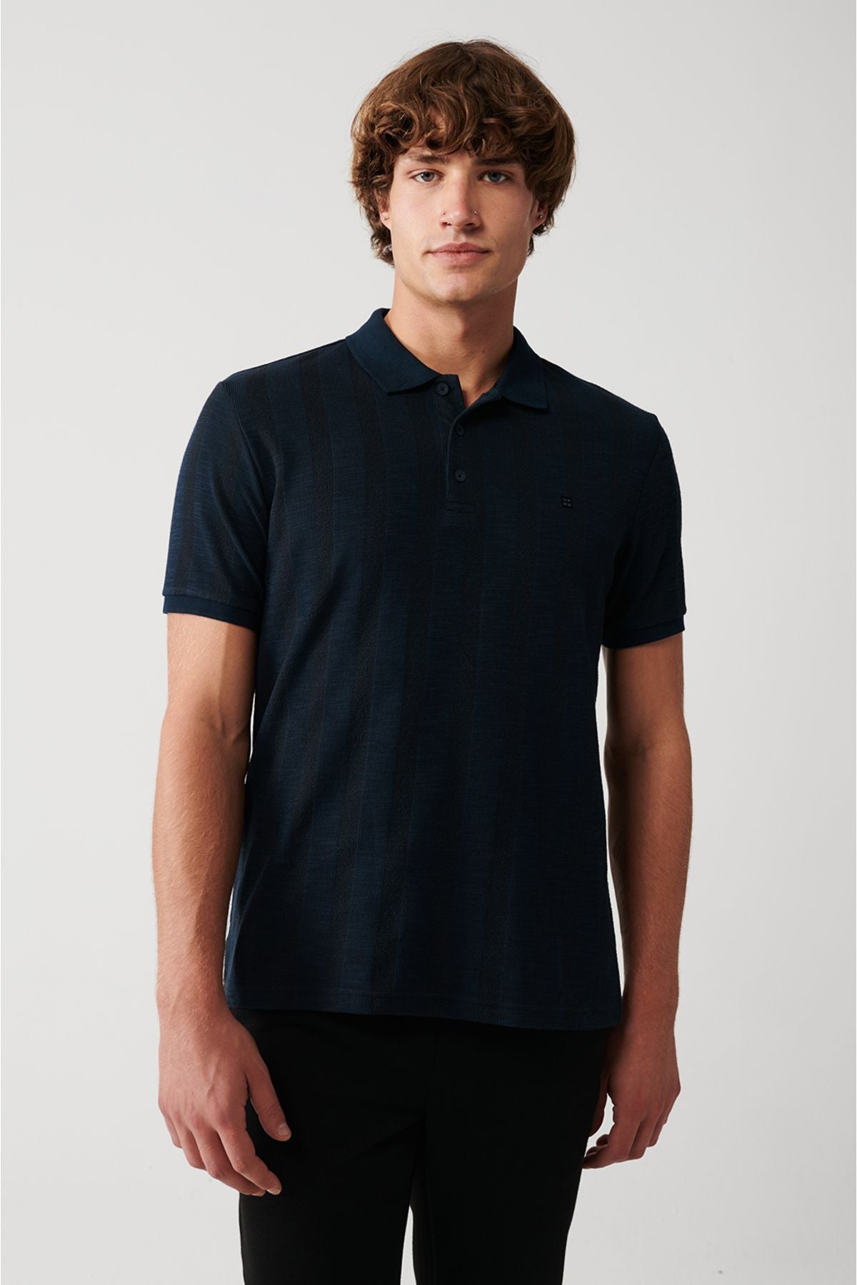 Men's navy blue cotton riban Polo Yaka T-shirt A31y1192