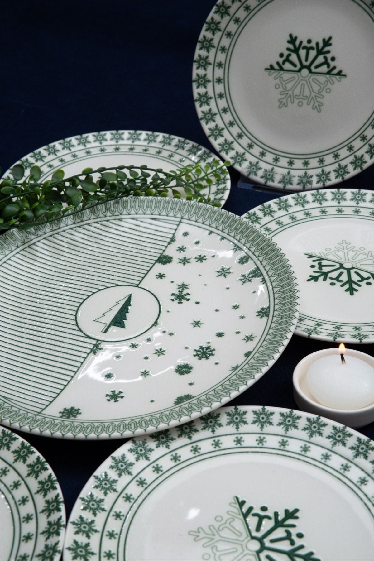 Pine Tree 7 Piece Porcelain Cake Plate Set