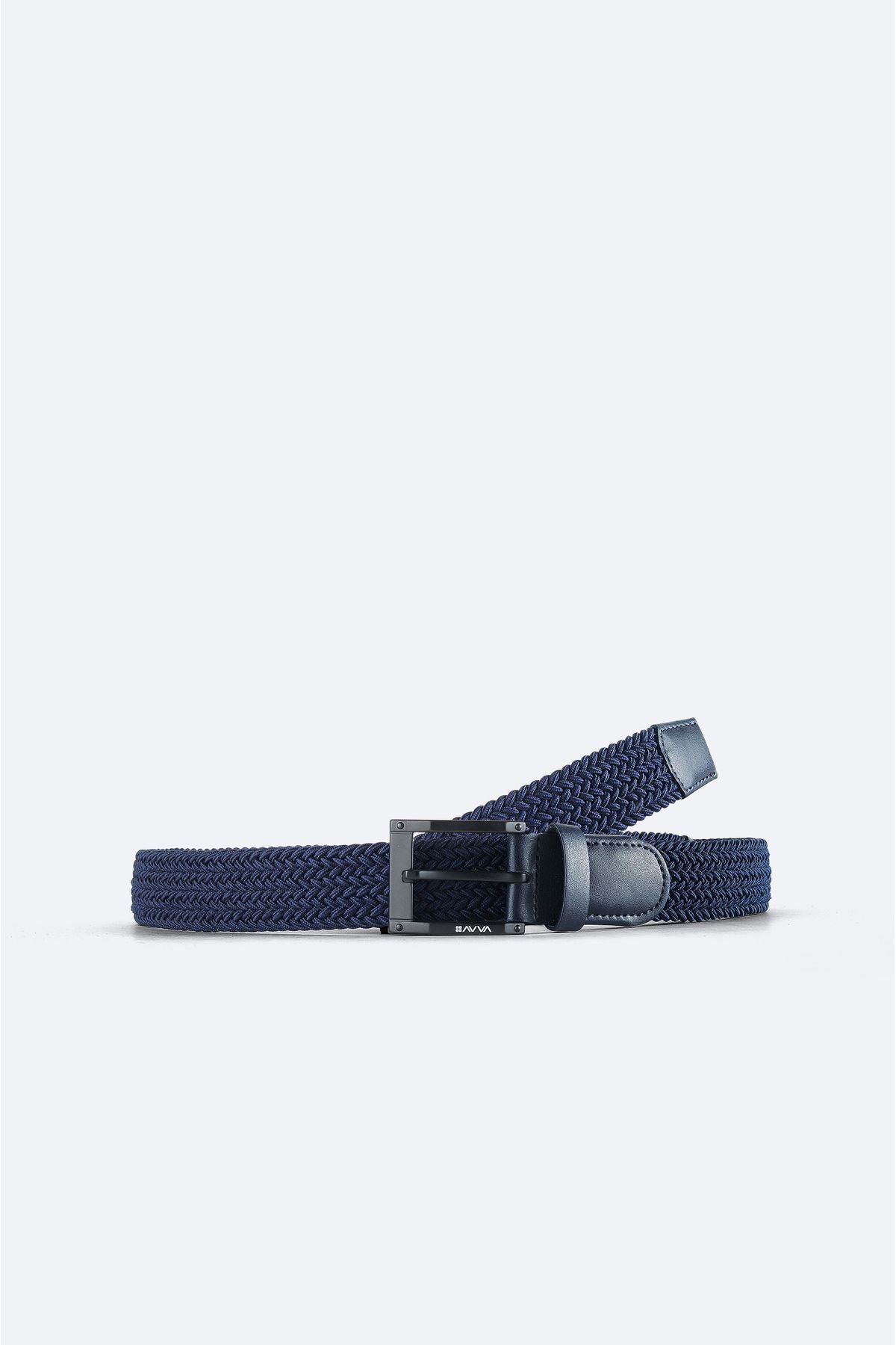 Male Navy Blue 100 %Leather Knitting Belt A41y9320