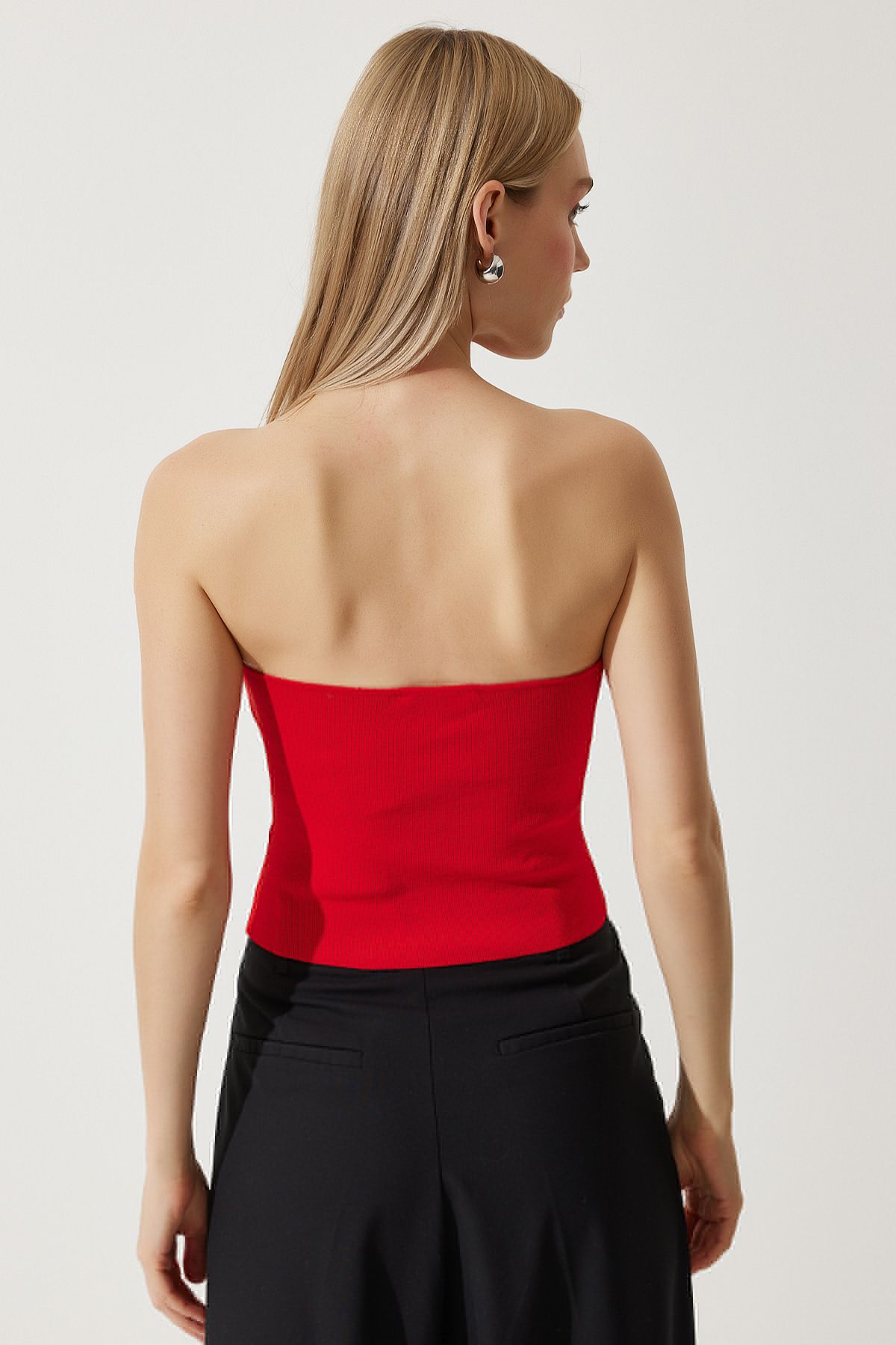 Woman Red Rose Detail Strapless Blouse NS00401