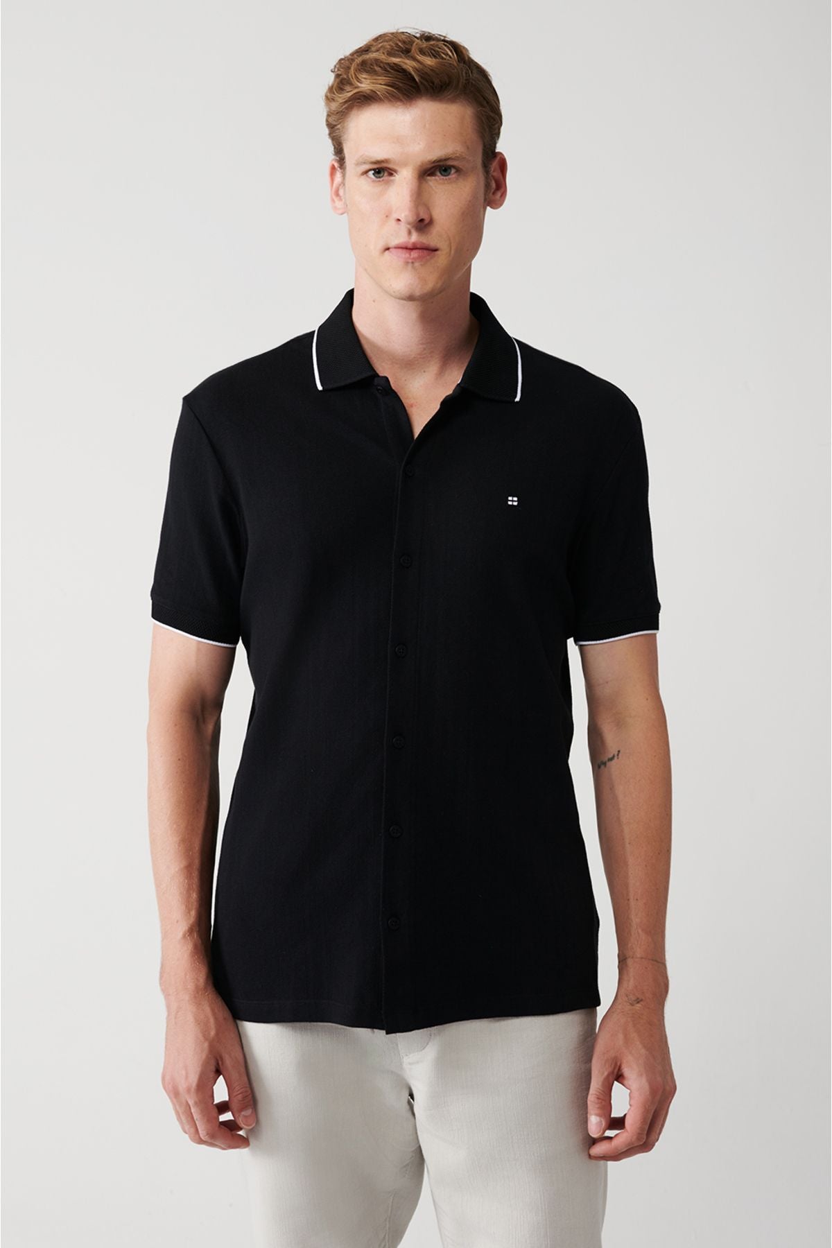 Men's Black 100 %Cotton Ribana Short Sleeve Shirt A31y2239