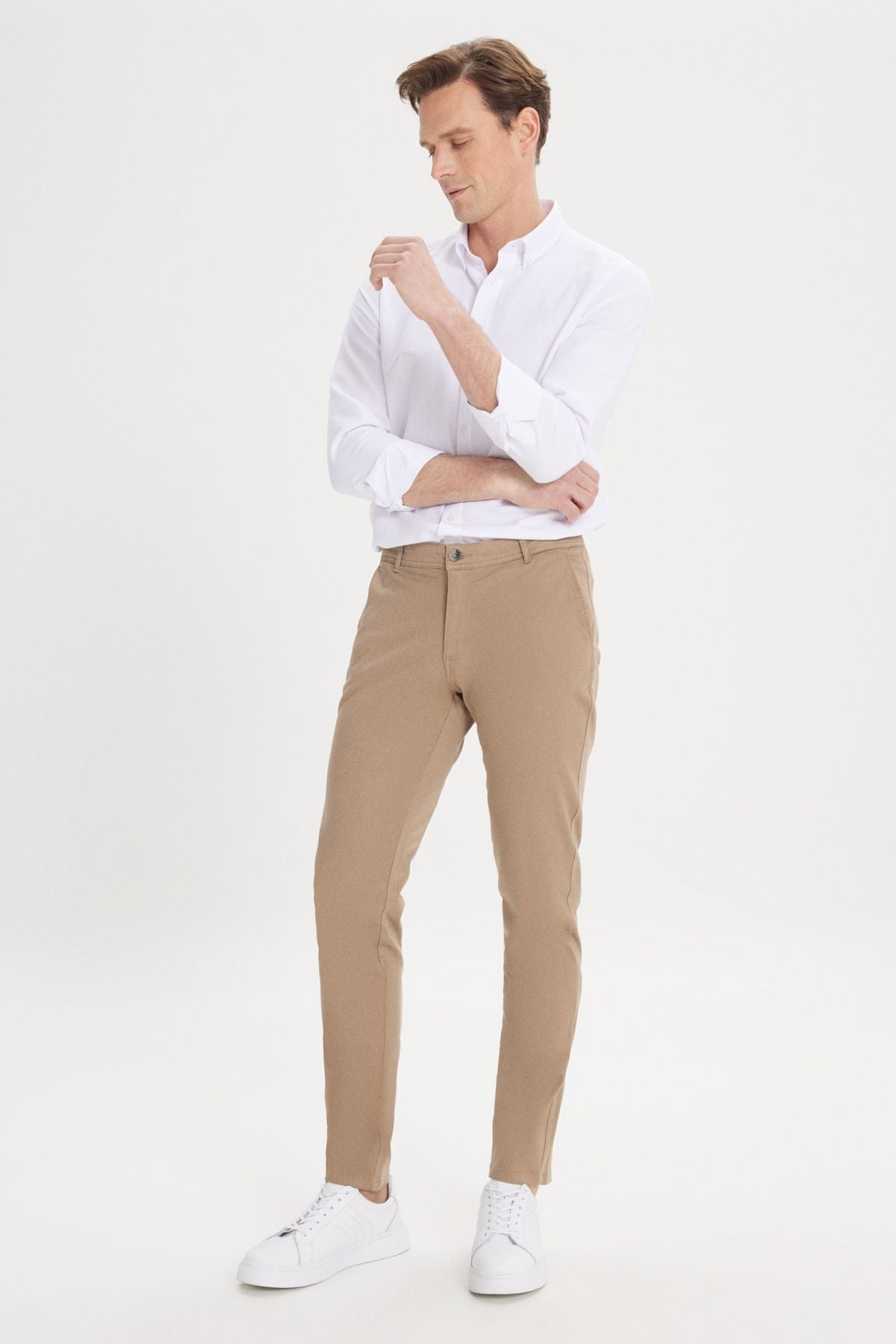 Men's Camel Kanvas Slim Fit Narrow Cut Side Pocket Flexible Chino Pants